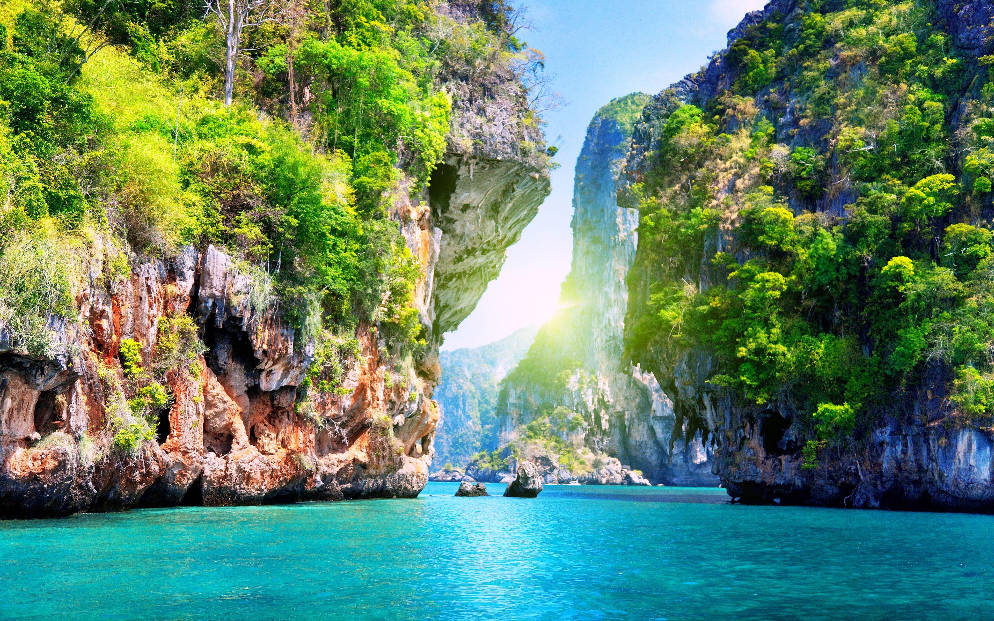 3840x2400 Download wallpaper Thailand, 4k, sea, beach, cliffs, Asia, summer travel for desktop with resolution 3840x2400. High Quality HD picture wallpaper
