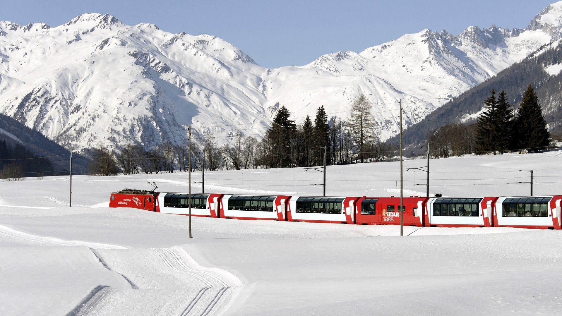 1920x1080 nature, Landscape, Train, Railway, Switzerland, Mountain, Winter, Snow, Trees, Forest, Alps Wallpaper HD / Desktop and Mobile Background