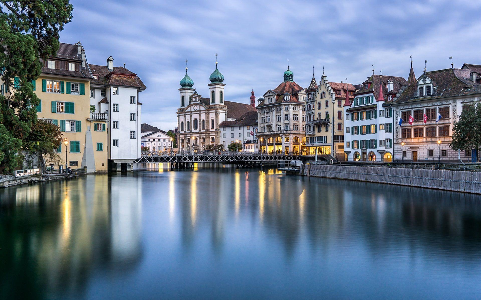 1920x1200 Wallpaper Reuss River, Lucerne, Switzerland, city, buildings 1920x1200 HD Picture, Image