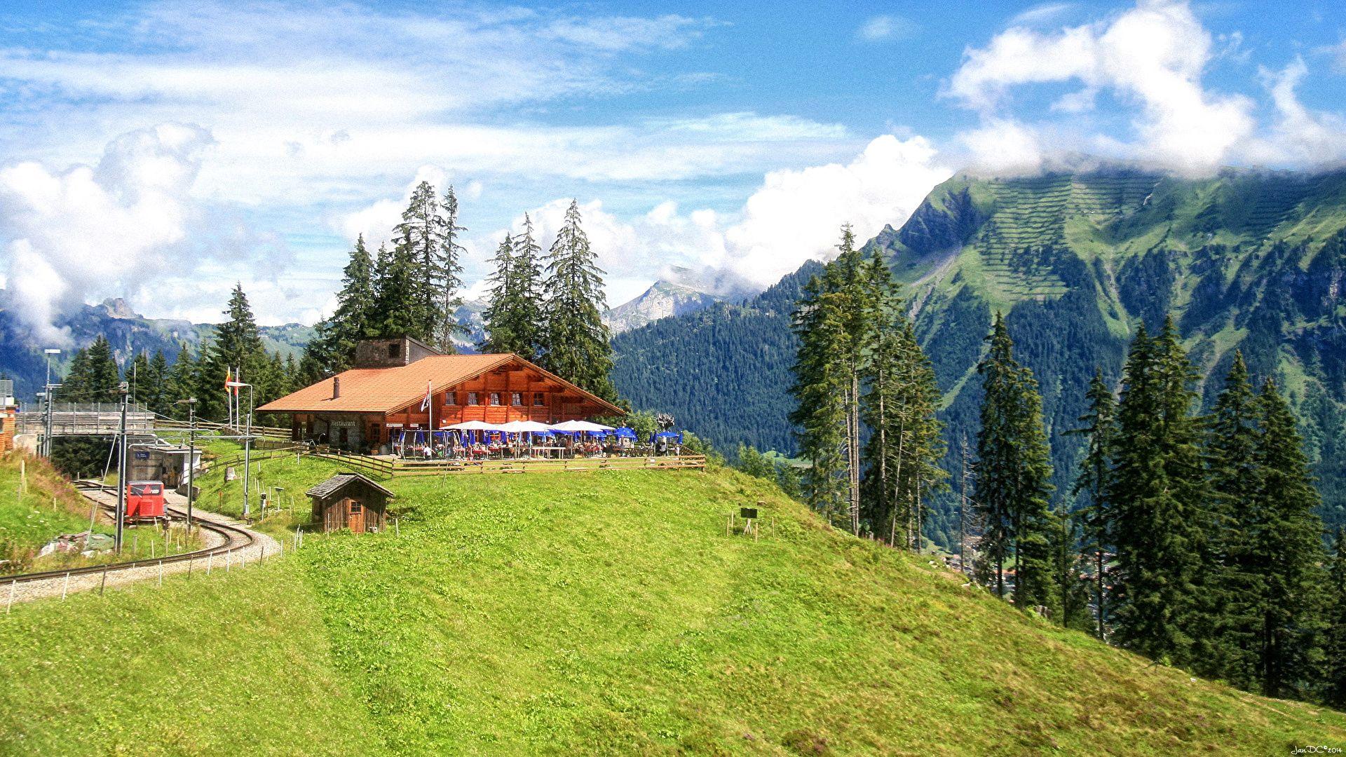 1920x1080 Photo Switzerland Lauterbrunnen Nature Spruce Mountains 1920x1080