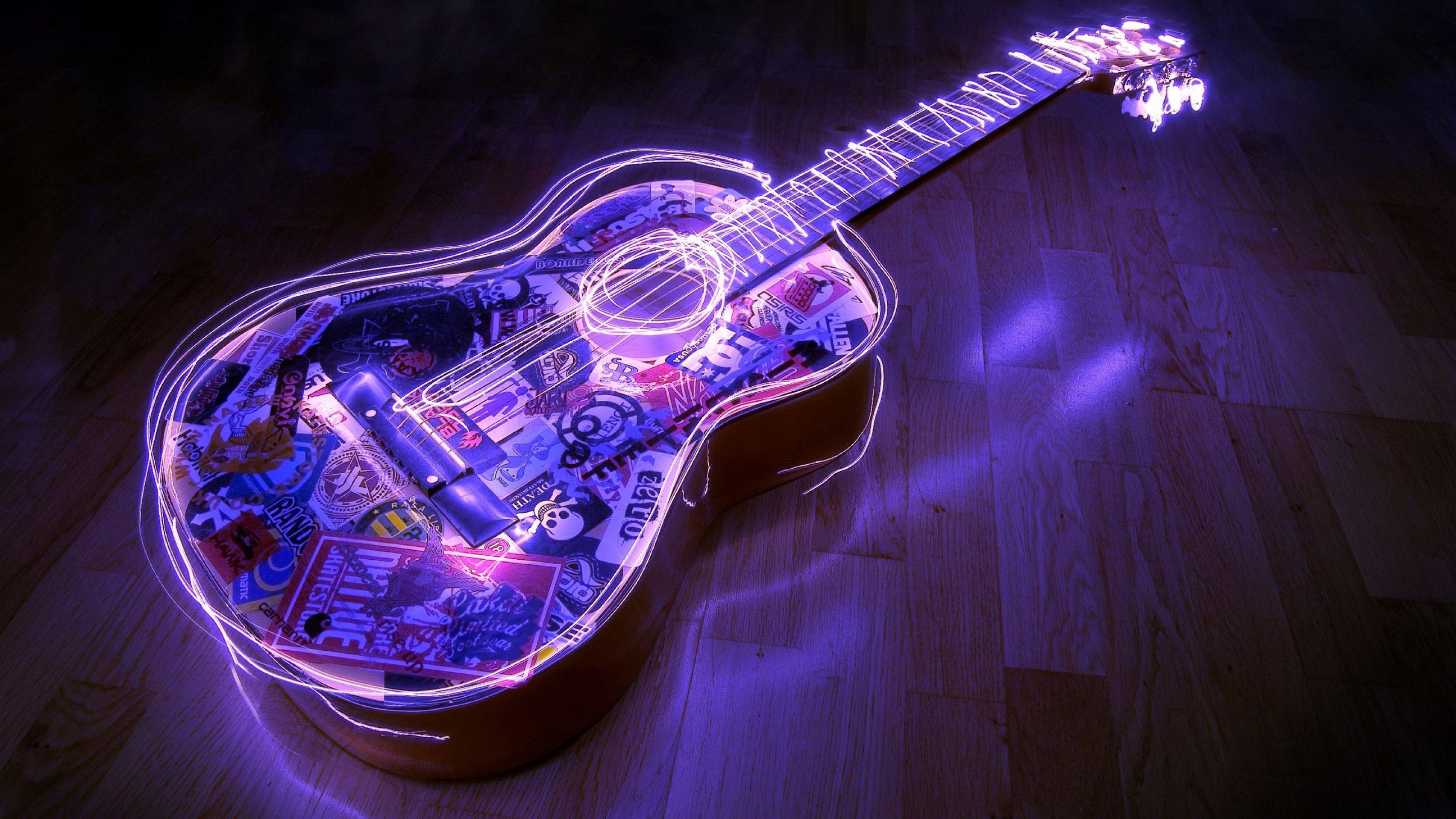 3840x2160 Beautiful Purple Lit Guitar HD Wallpaper for Desktop and Mobiles 4K Ultra HD