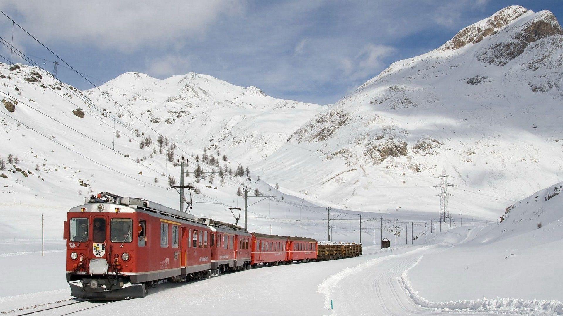 1920x1080 nature, Landscape, Train, Railway, Mountain, Snow, Trees, Winter, Clouds, Wood, Men, Switzerland Wallpaper HD / Desktop and Mobile Background