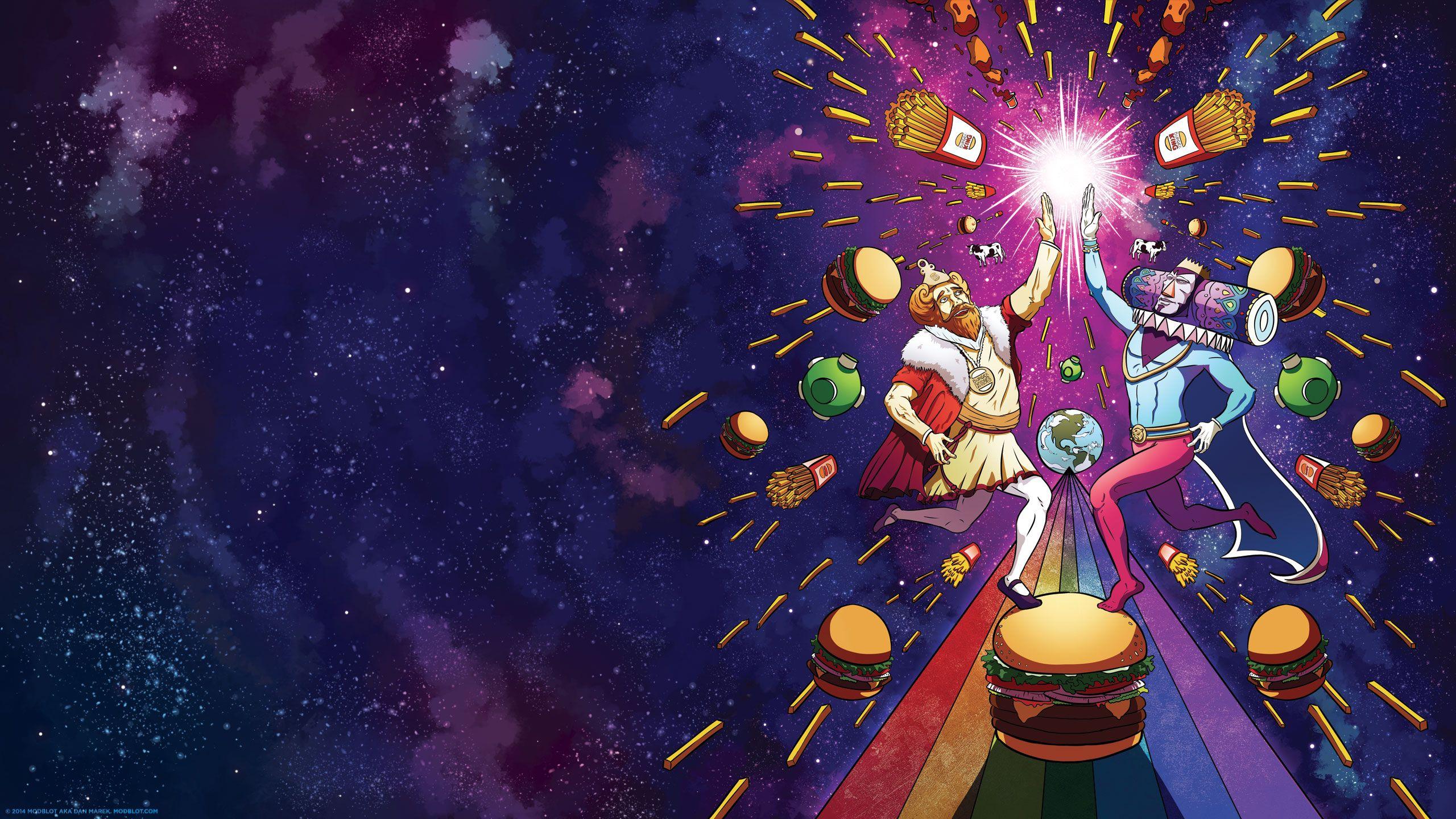 2560x1440 Cosmic Hive Five! A Burger King + Katamari Damacy Crossover Poster