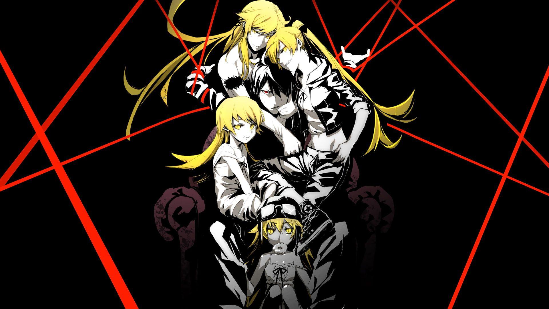 1920x1080 Araragi Koyomi selective coloring Monogatari Series #blonde red eyes yellow eyes Oshino Shinobu P #wallpaper #hdwallpaper. Anime, Anime warrior, HD wallpaper