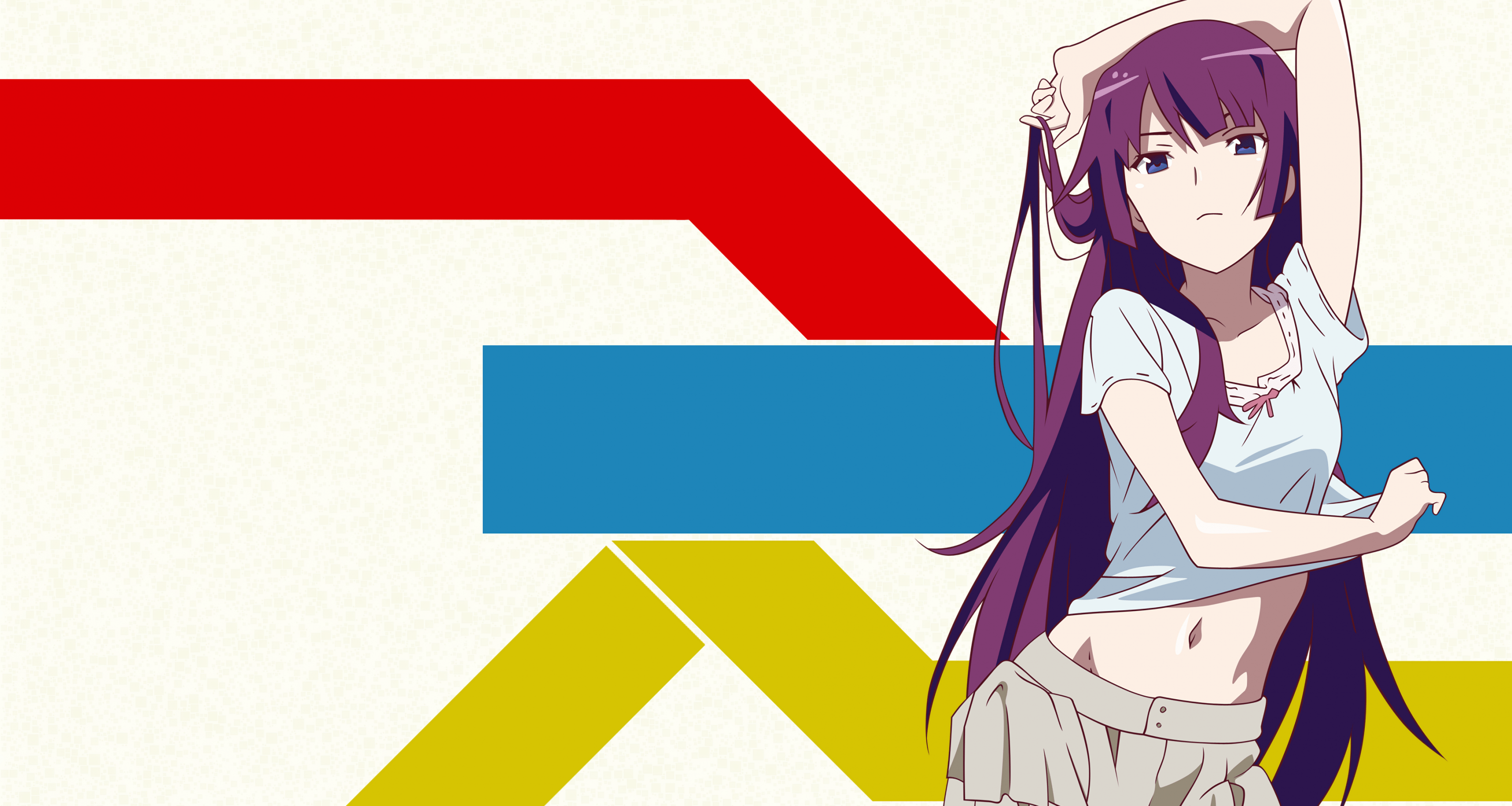 3429x1828 Download 3429x1828 Monogatari, Hitagi Senjougahara, Purple Hair Wallpaper