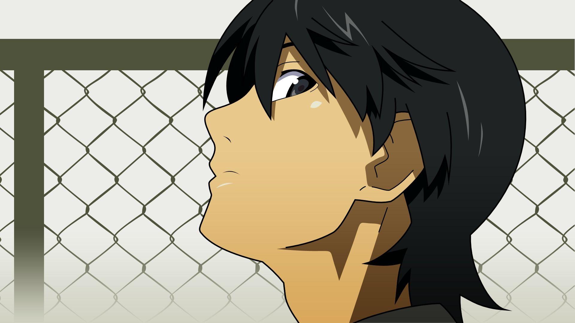 1920x1080 Download Wallpaper 1920x1080 bakemonogatari, araragi koyomi, boy, brunette, fence Full HD 1080p HD Background