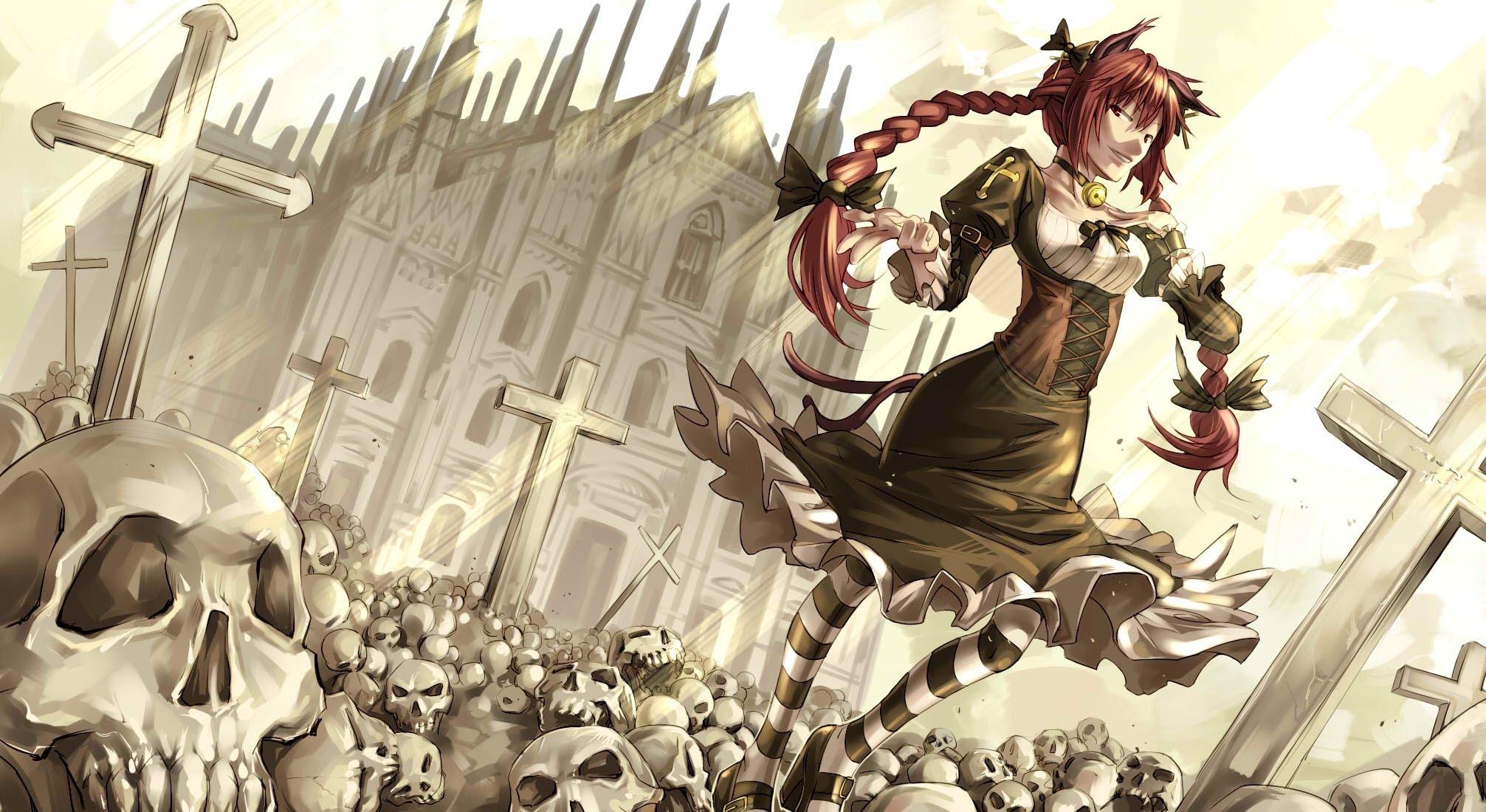 2013x1100 #Touhou, #anime girls, #anime, #Kaenbyou Rin, #skull wallpaper. Mocah.org HD Desktop Wallpaper