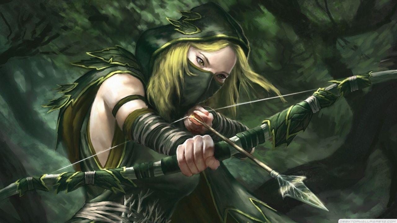 1280x720 Fantasy Art Artwork Green Arrow Archer Girl Long Cross Bow Aim 1280