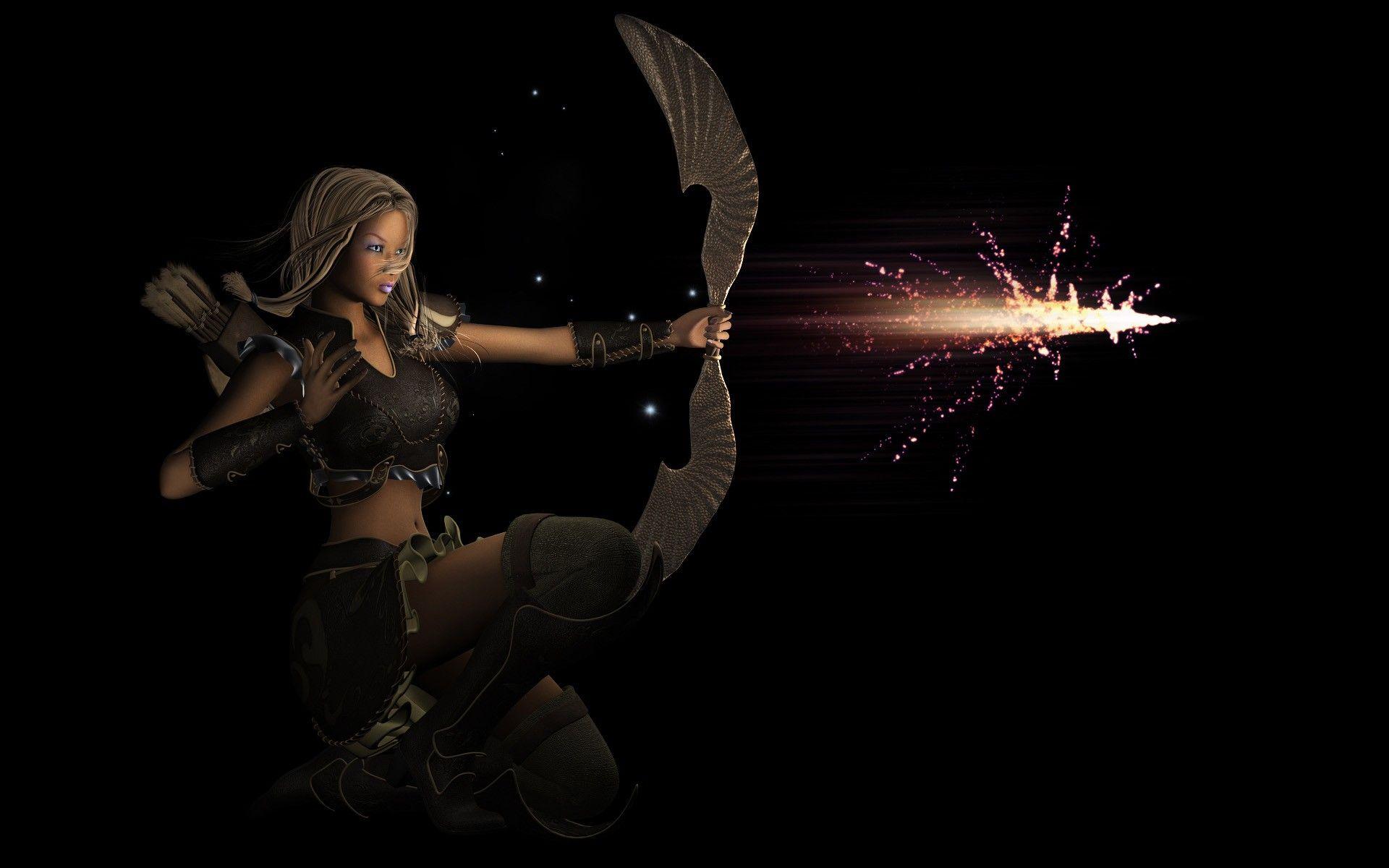 1920x1200 3D Fantasy Woman with Bow Arrow widescreen wallpaper. Wide