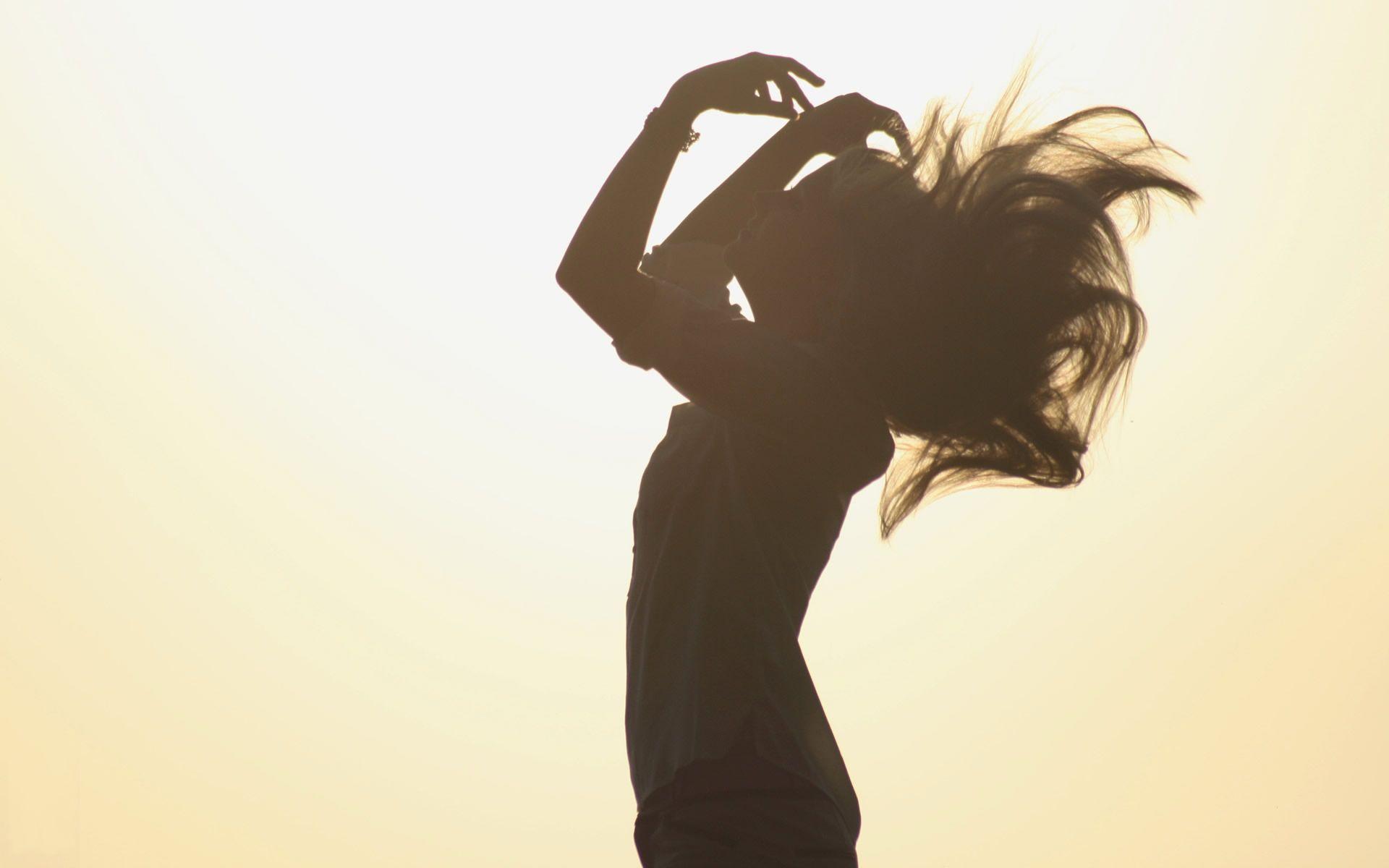 1920x1200 A Happy and Excited Girl, Hair is Flying and Jumping, Clean and Simple Background, Very Fit and Impressive Picture