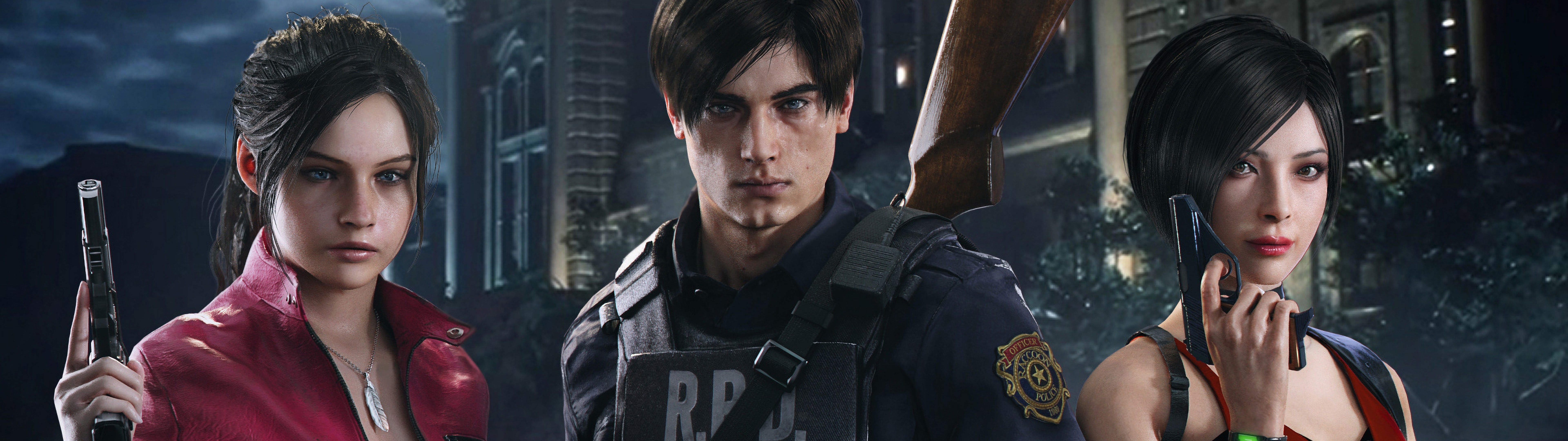 7680x2160 Resident Evil 2 Characters 4K Wallpaper HD