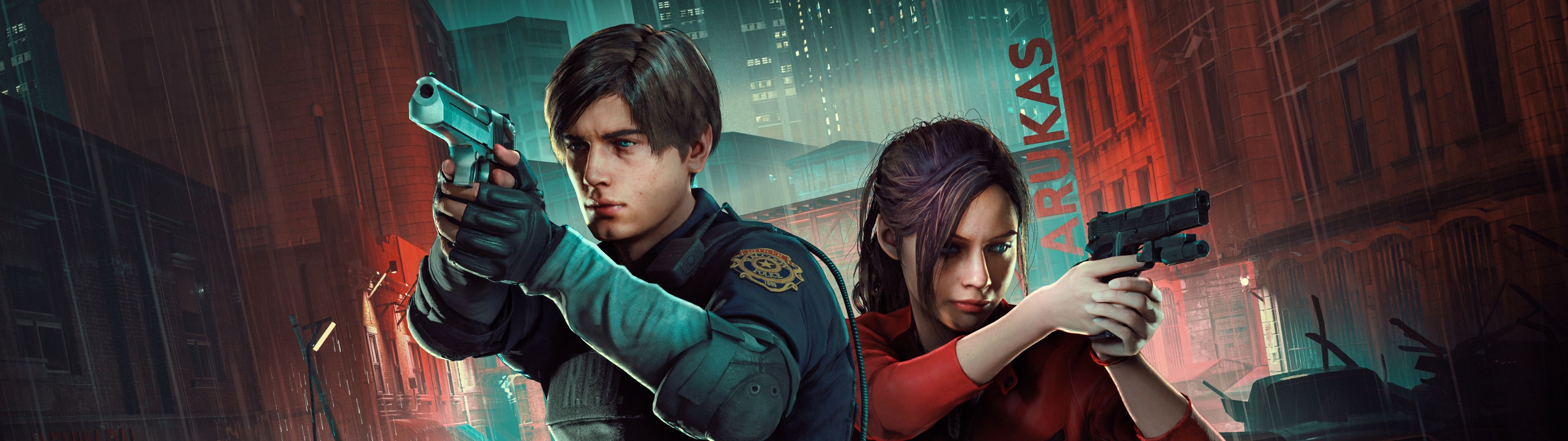 3840x1080 Resident Evil 2 Wallpaper 4K, Leon S. Kennedy, Claire Redfield