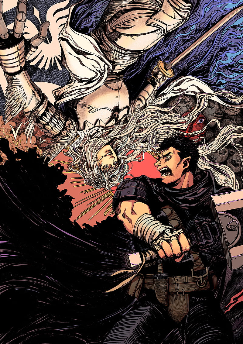 800x1132 Fan art, fantasy art, Berserk, Guts, Black Swordsman, anime, Griffith, HD phone wallpaper