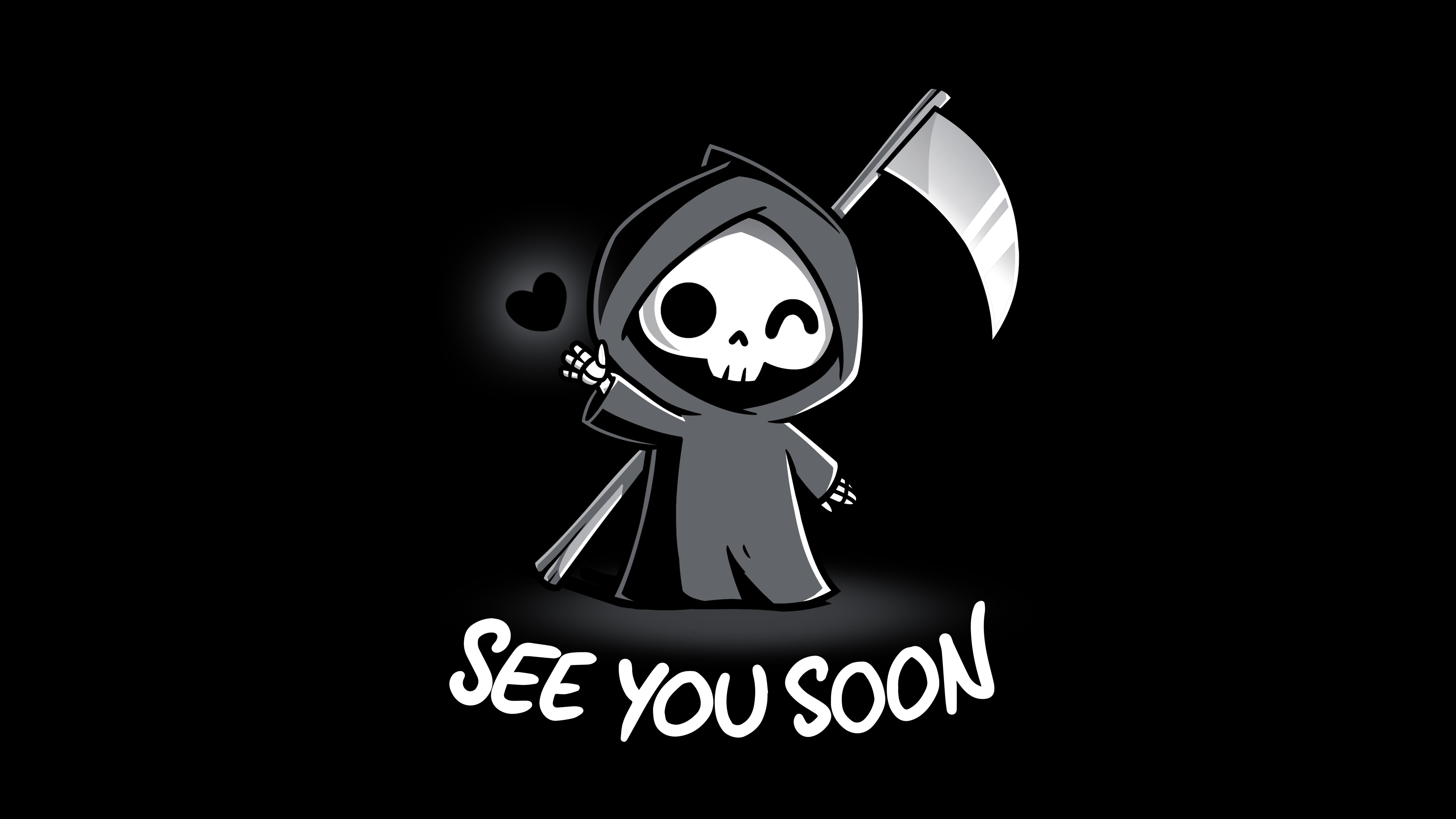 8000x4500 See you soon Wallpaper 4K, Grim Reaper, Black heart