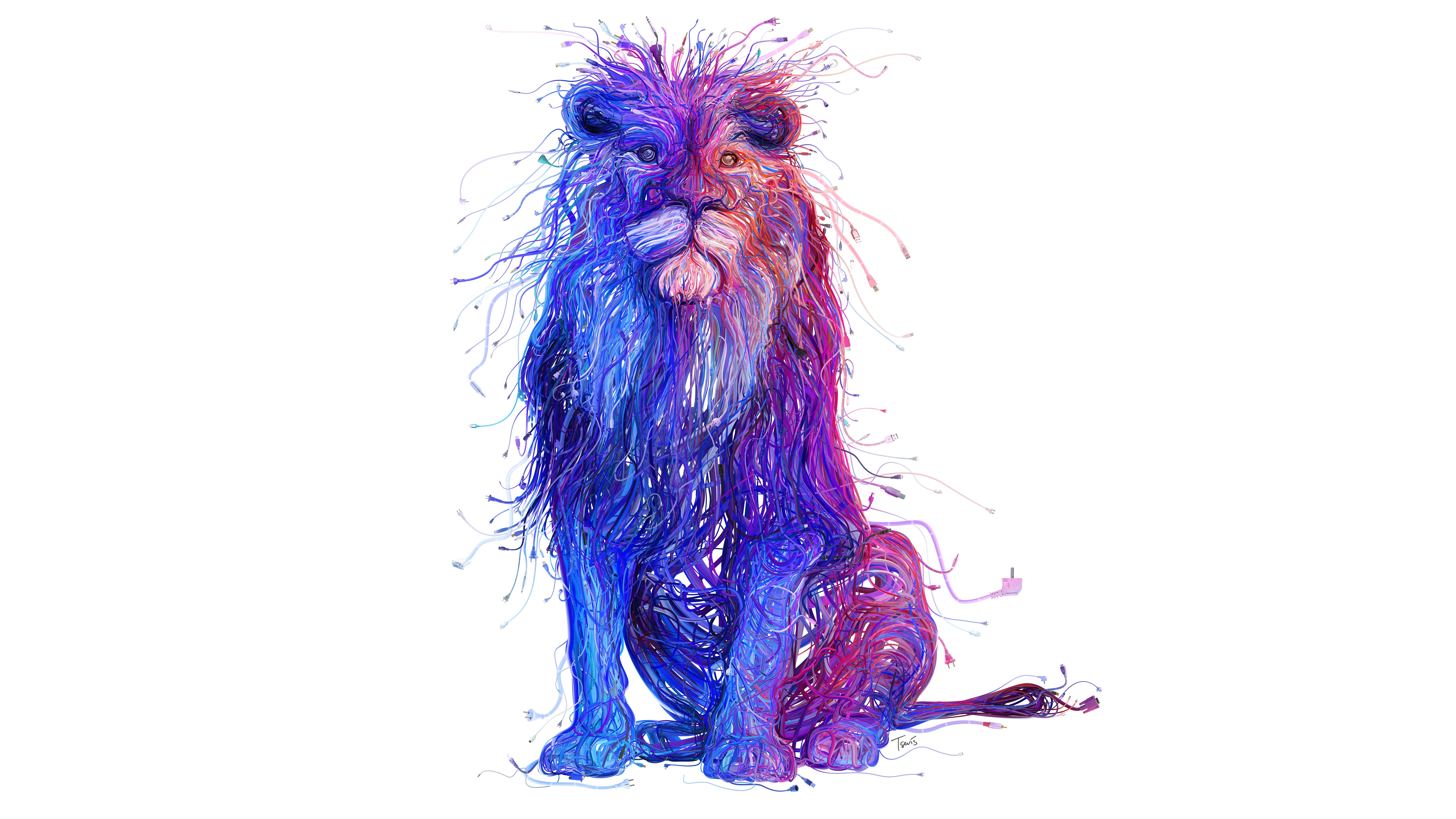 8000x4500 Large Lion Of Multi Colored Wires On A White Background 3D Graphics Desktop Wallpaper 1920x1080