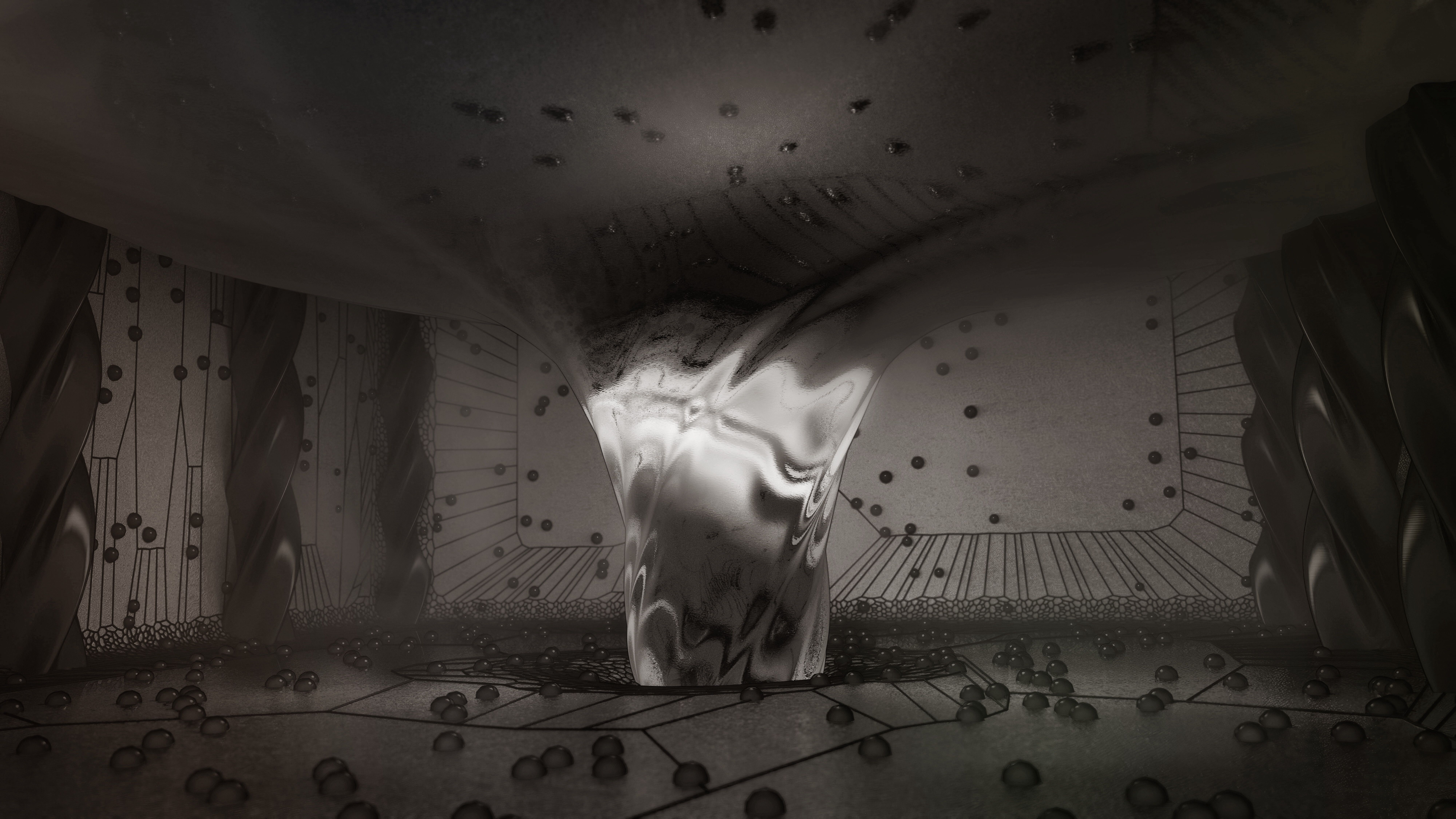 8000x4500 Wallpaper black & white, wallpaper, scene, Surrealism, Experimental, scifi, blender3D, 3Dart for mobile and desktop, section рендеринг, resolution 8000x4500