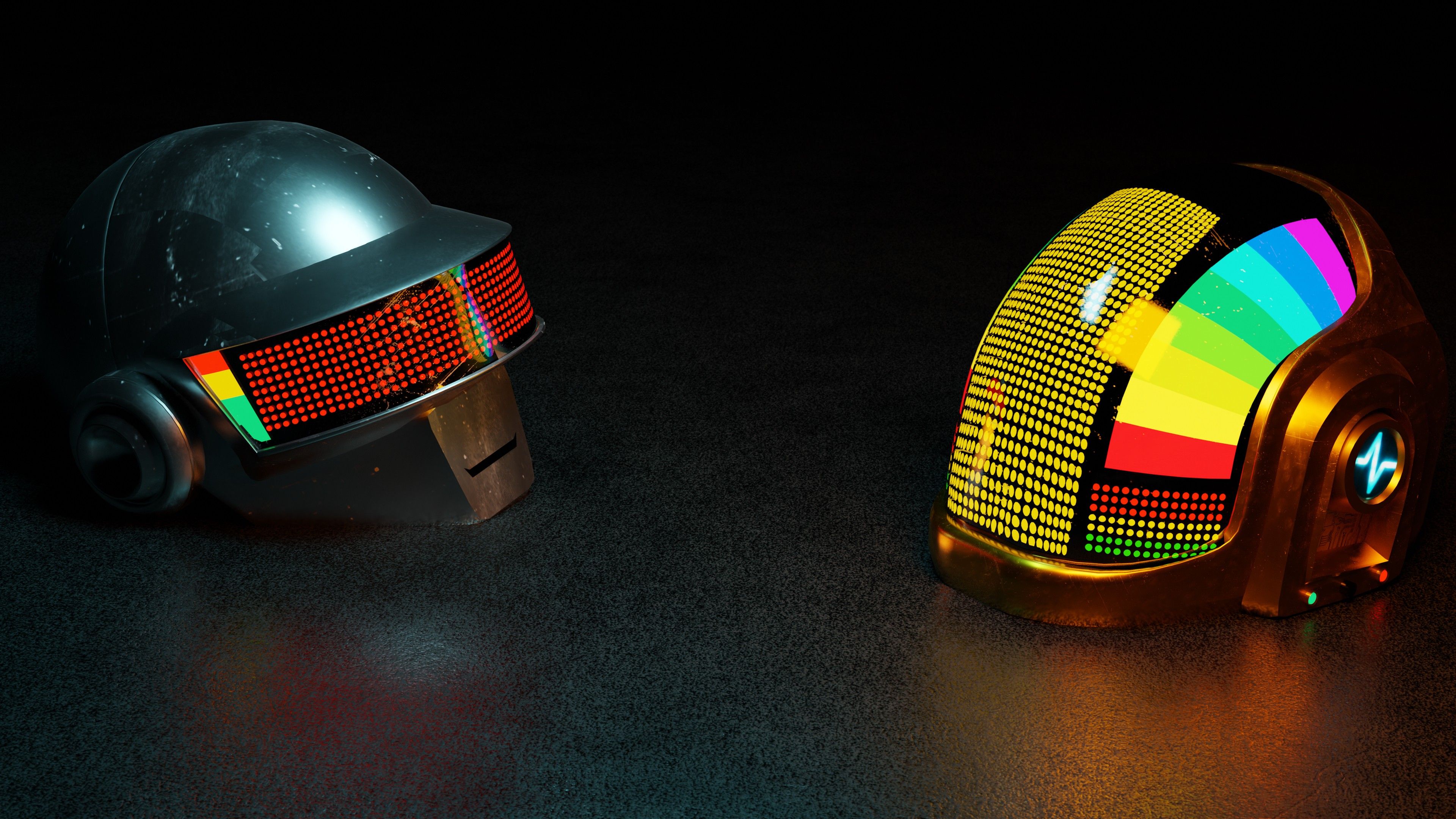 3840x2160 Colorful Helmets Daft Punk On Floor 4K HD Daft Punk Wallpaper