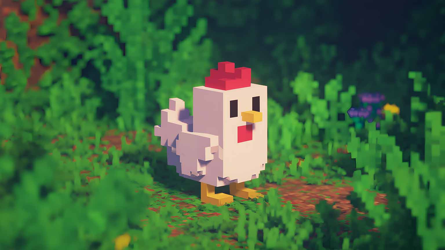 1536x864 Minecraft Chicken in Grass Pixel Art Cute Mob Desktop Wallpaper
