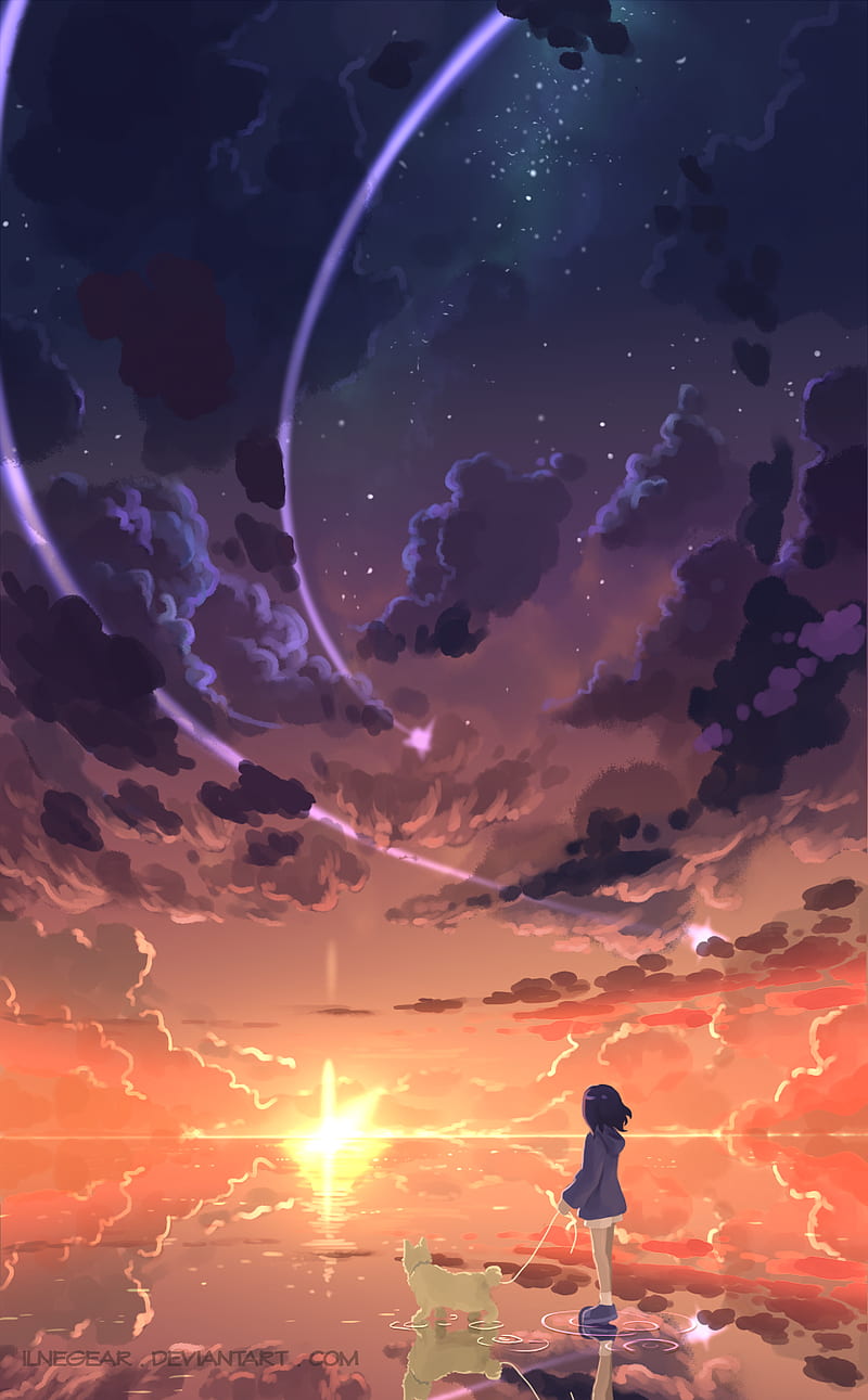 800x1291 Digital art, sunset, meteors, portrait display, HD phone wallpaper