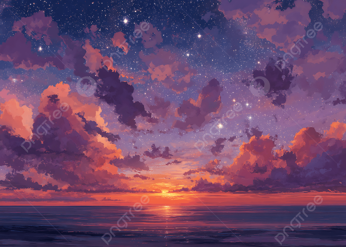 1200x857 Peaceful Ocean Sunset Painting With Starry Sky And Clouds Dreamy Digital Landscape Art For Background, Sunset, Ocean, Night Background Image And Wallpaper for Free Download