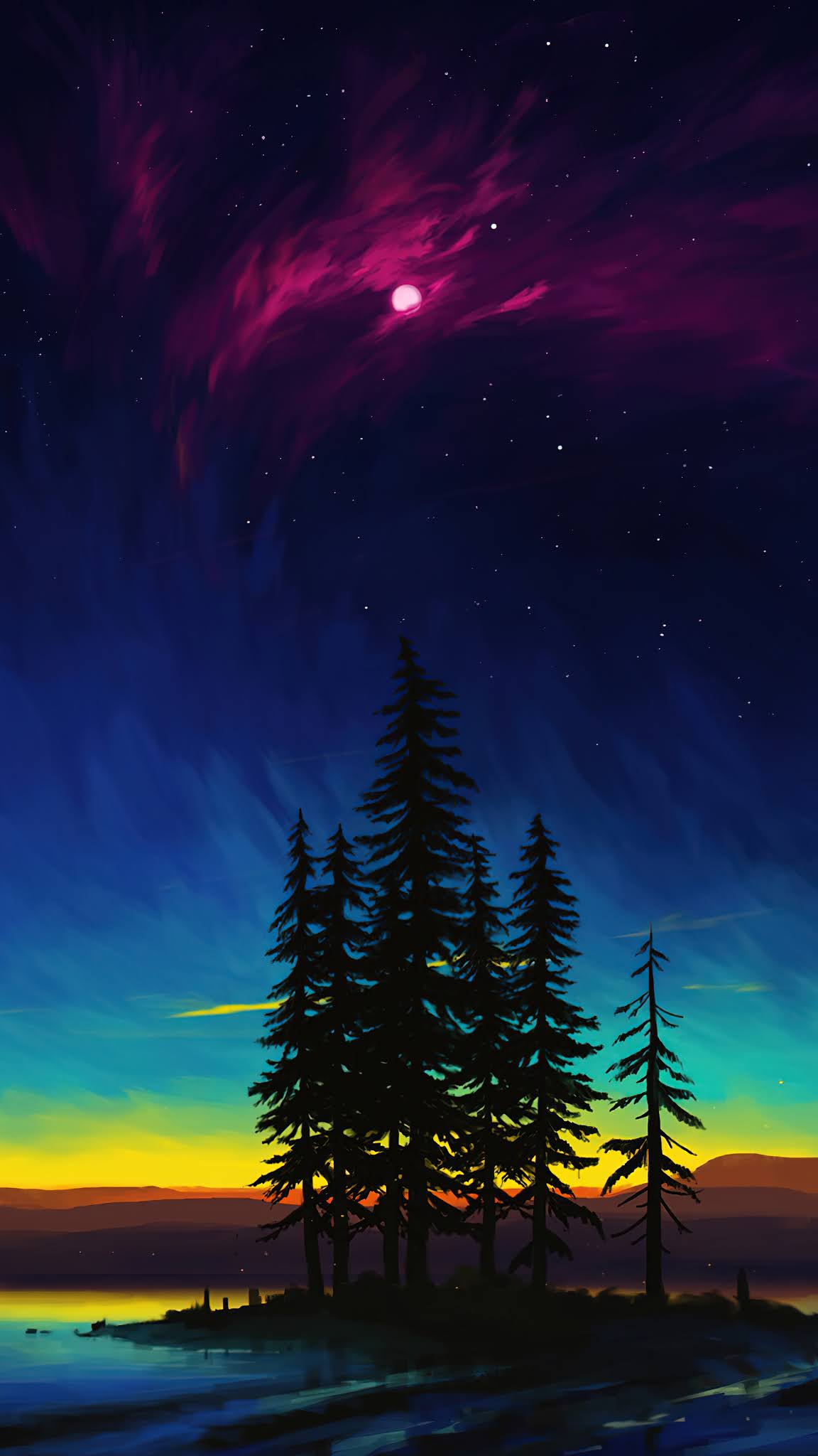 1152x2048 Sunset Moon Night Sky Landscape Scenery Digital Art Mobile wallpaper Mobile Walls