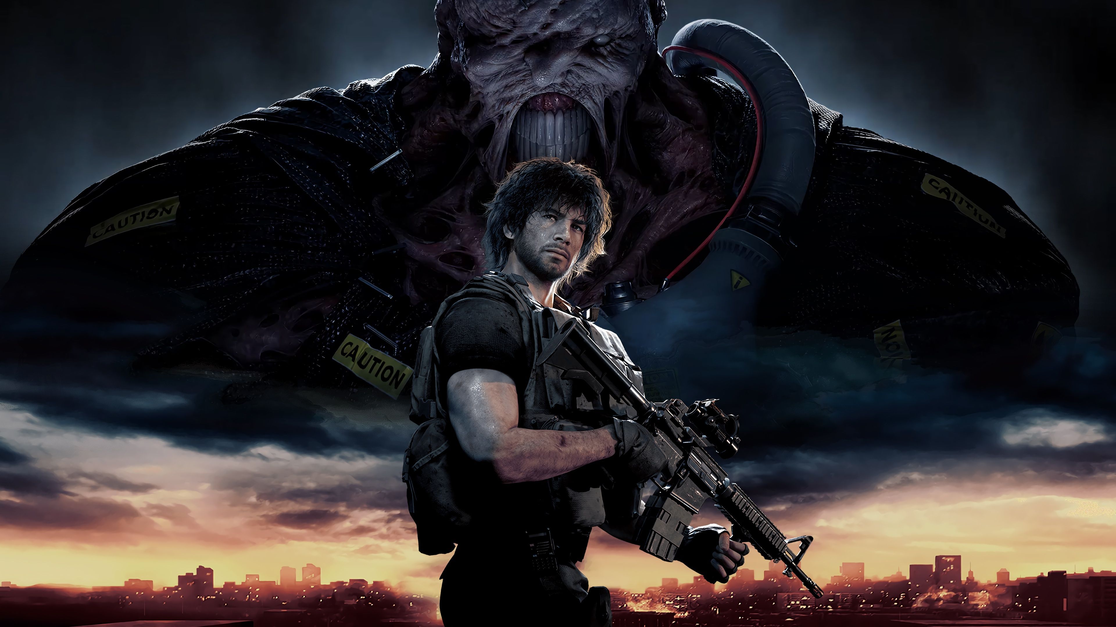 3840x2160 Wallpaper monster, guy, Resident evil, machine gun, Carlos Oliveira, Resident Evil Resident Evil 3 (2020) for mobile and desktop, section игры, resolution 3840x2160
