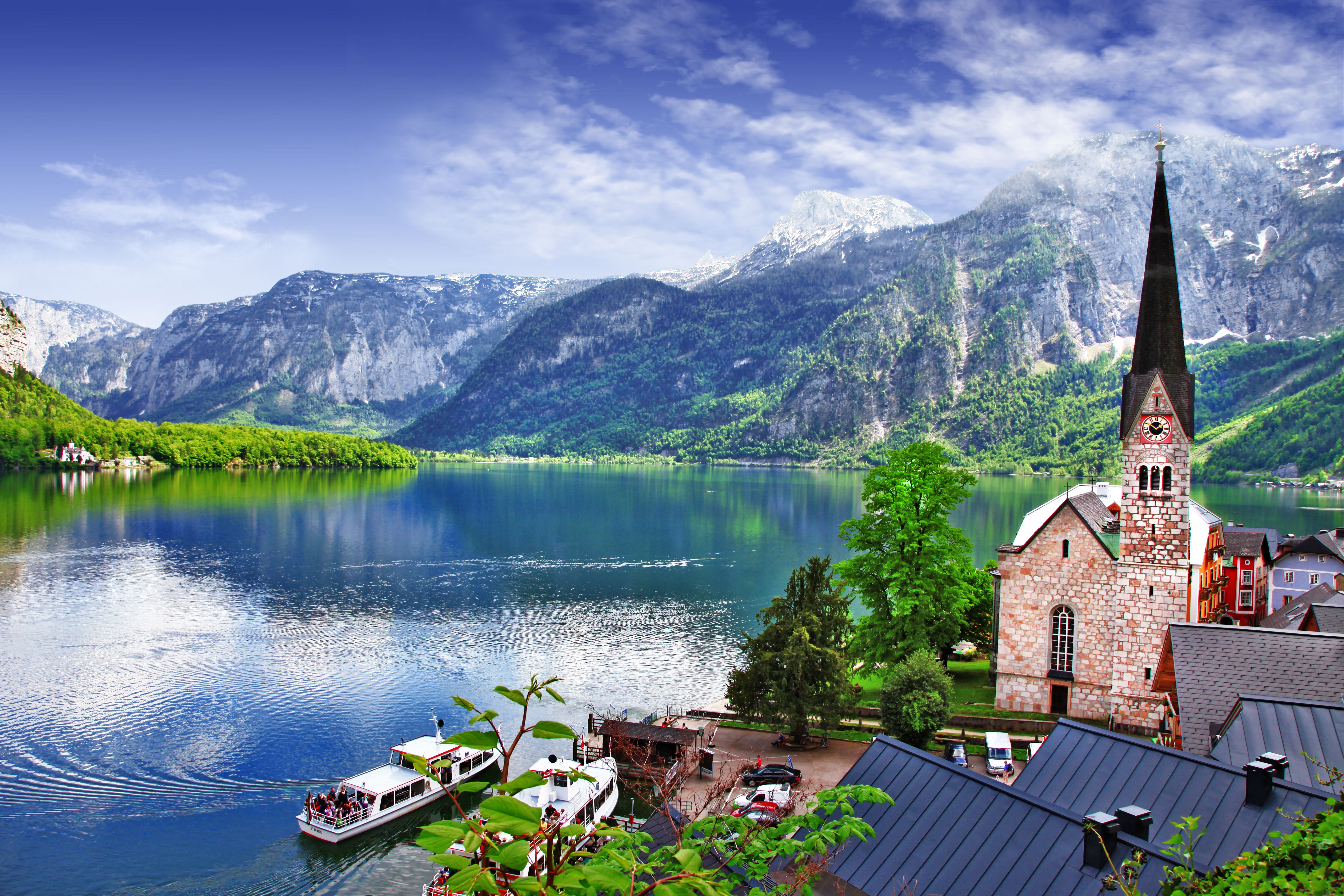 5616x3744 Wallpaper roof, trees, landscape, mountains, nature, lake, boat, home for mobile and desktop, section пейзажи, resolution 5616x3744