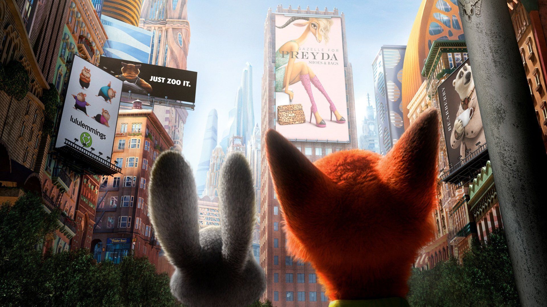1920x1080 Zootopia HD Wallpaper: Nick Wilde and Judy Hopps Exploring the Cityx1080