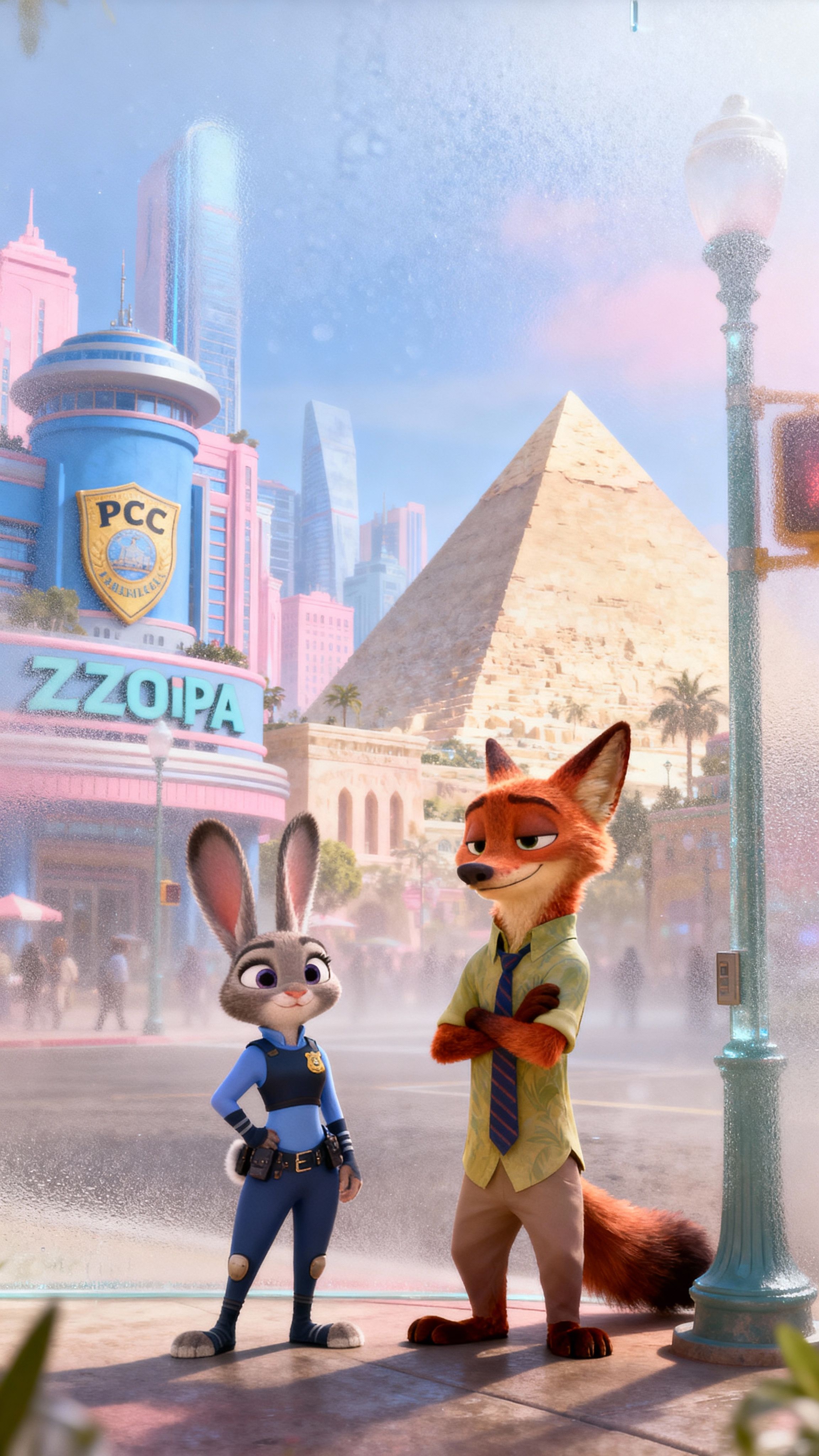 2304x4096 Zootopia Cityscape Wallpaper, Nick & Judy Phone Wallpaper, Zootopia: Urban Pals Wallpaper