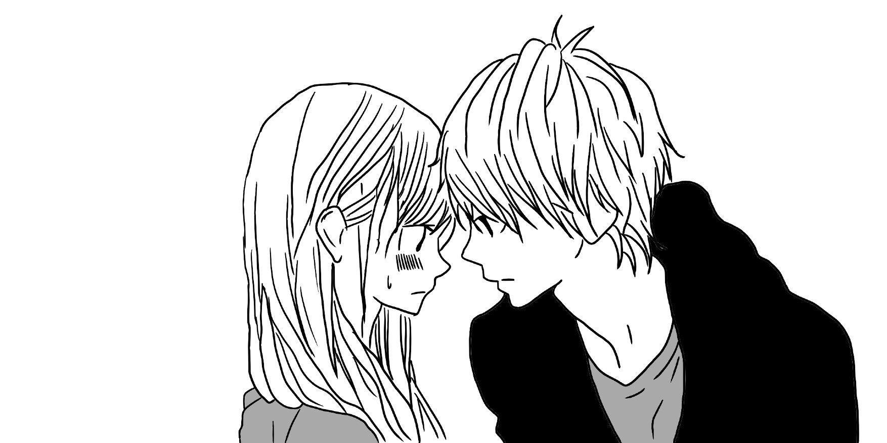Hình nền cặp đôi anime đen trắng 1754x877