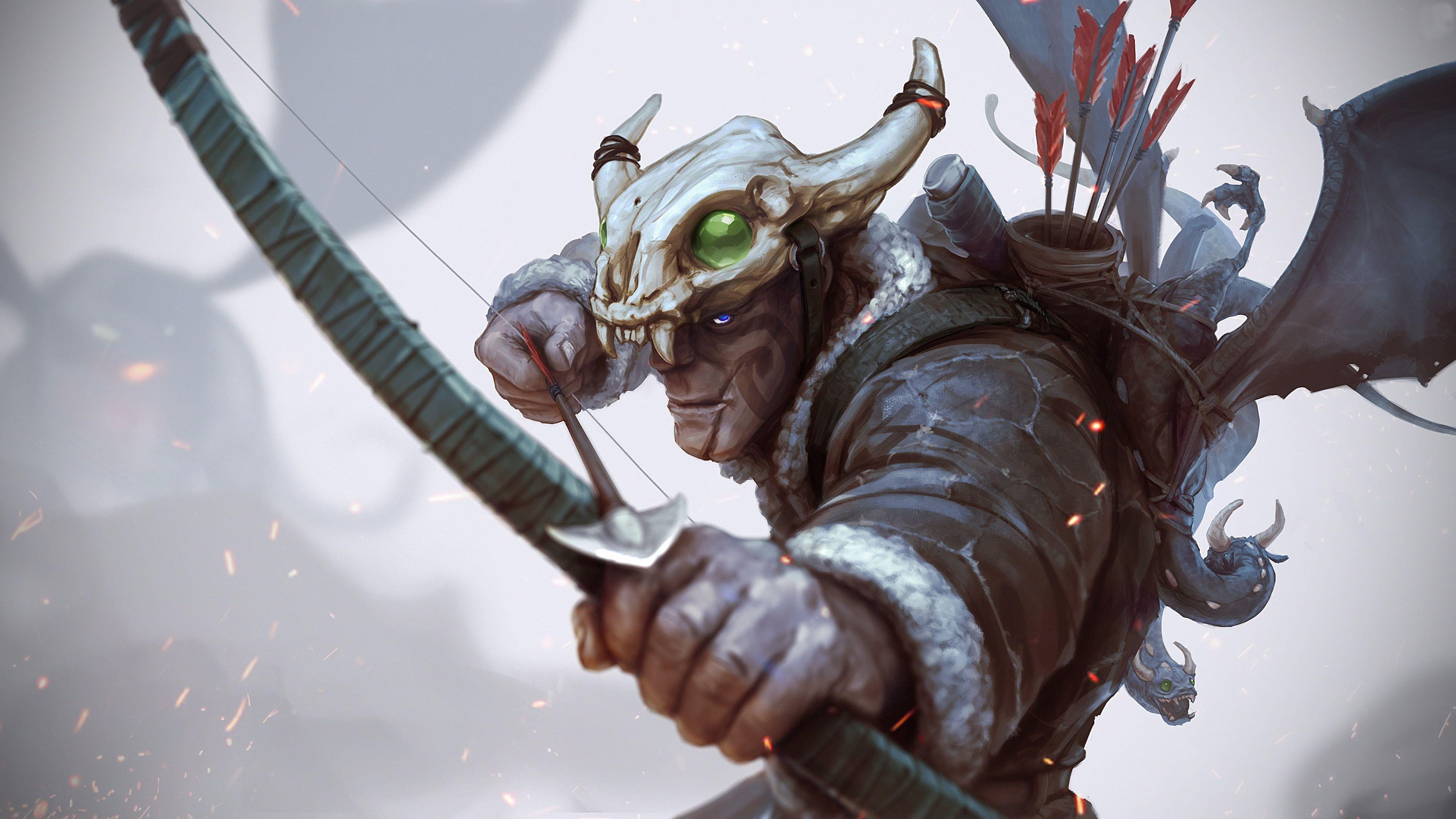 3840x2160 Man in skull and black dress holding bow and arrow taking aim fanart