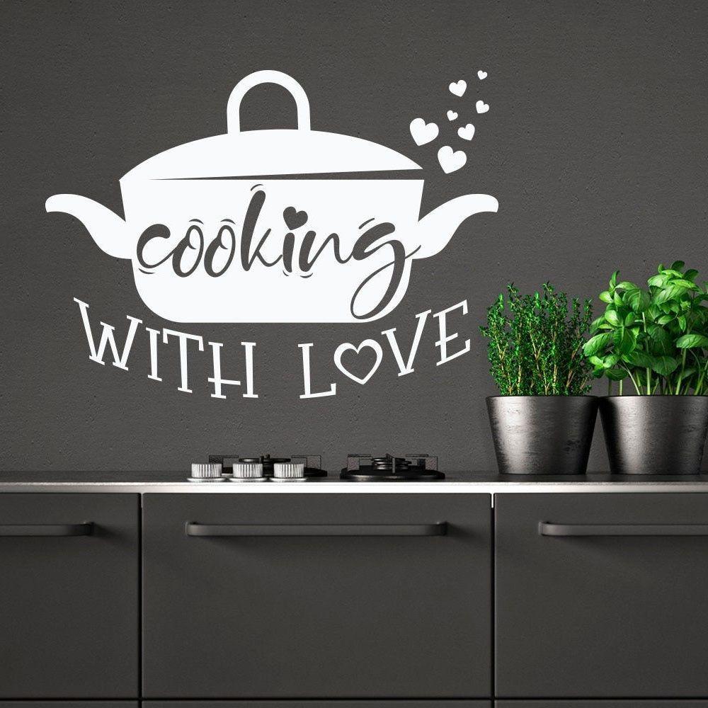 1000x1000 Cooking With Love Wall Decal Pot Kitchen Quote Door Window Vinyl Stickers Restaurant Interior Decor Art Lettering Wallpaper E055. Wall Stickers