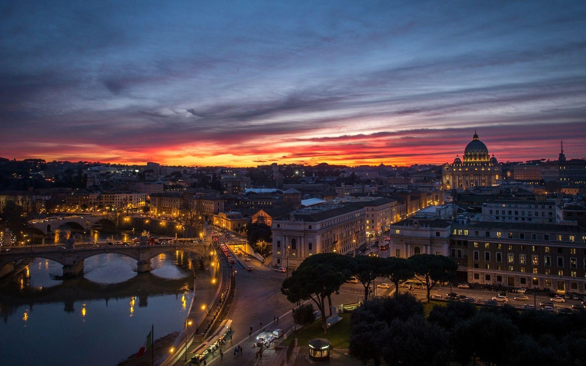 1920x1200 rome, The, Vatican, The, City, Night, Sunset, Panorama, Houses, Buildings, Reflection Wallpaper HD / Desktop and Mobile Background