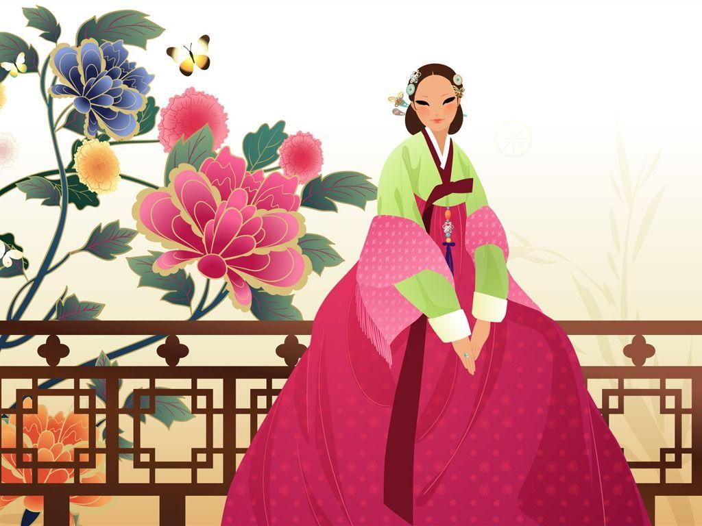 1024x768 Vector wallpaper of Korean women (2) Wallpaper