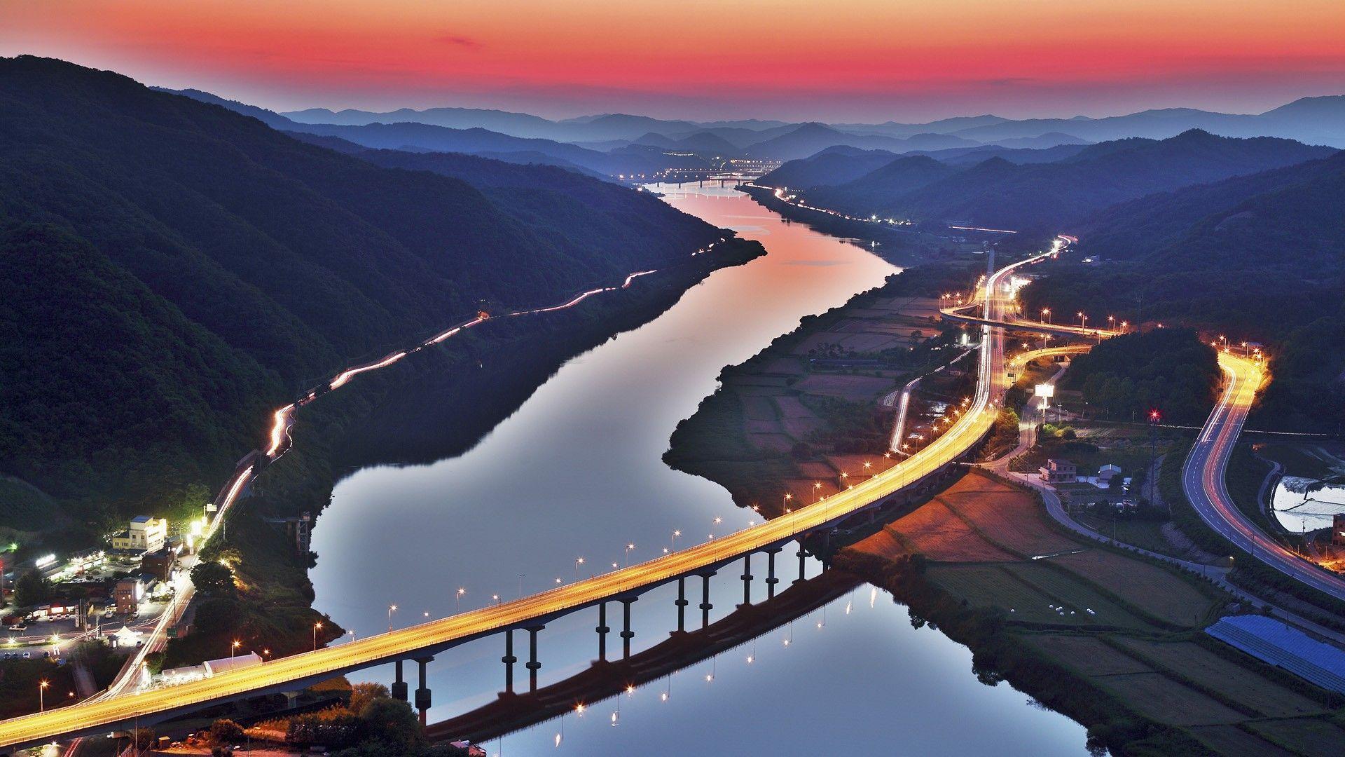 1920x1080 South Korea river bridge. Korea wallpaper, Seoul skyline, Sunset wallpaper