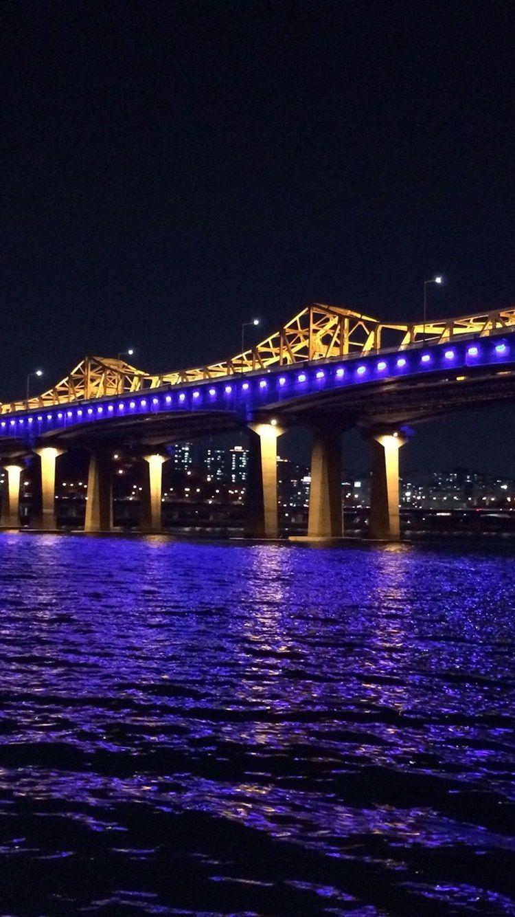 750x1334 Wallpaper Korea, Han River, bridge, blue illumination, night 1920x1440 HD Picture, Image