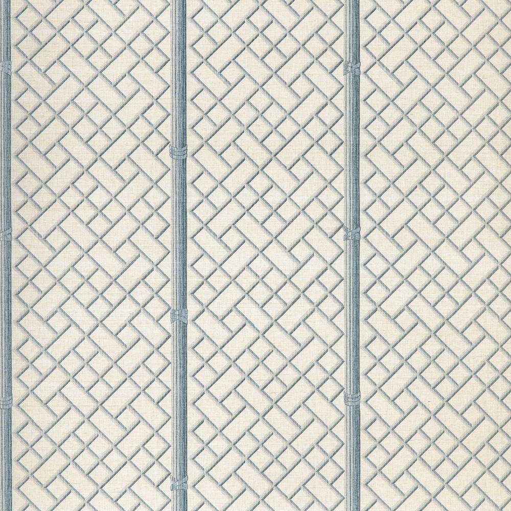 1000x1000 BAMBOO TRELLIS Wallpaper, blue, ivory & Tout Design Library
