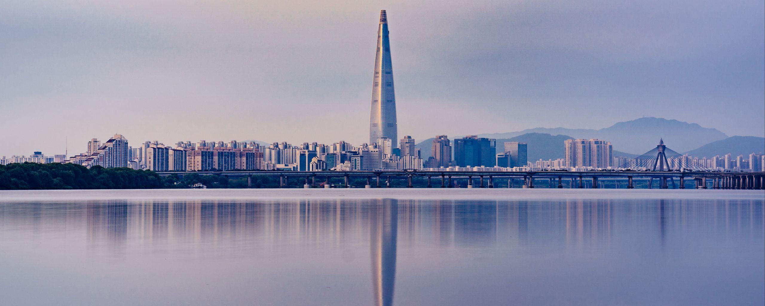 2560x1024 Download wallpaper 2560x1024 panorama, skyscraper, seoul, south korea ultrawide monitor HD background