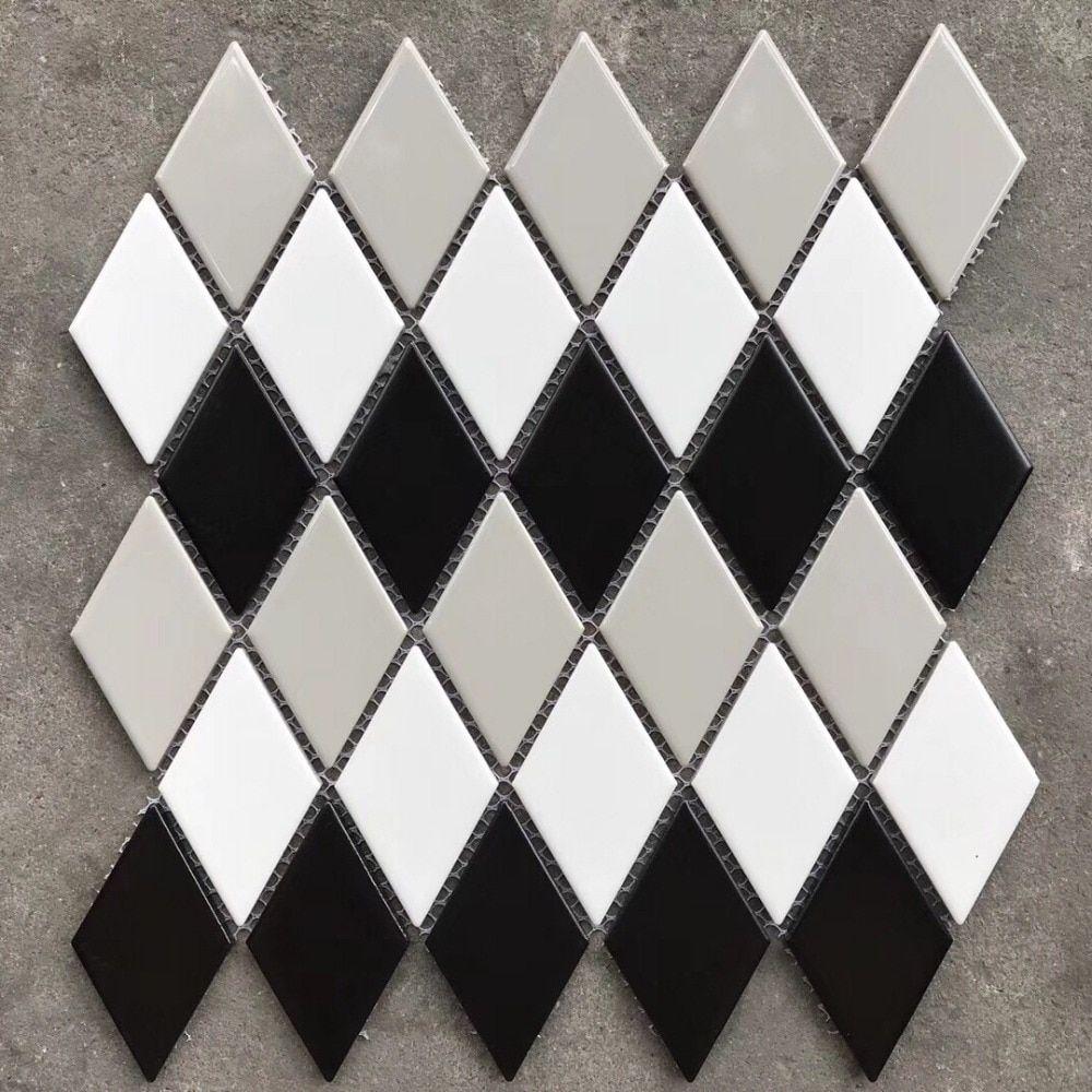 1000x1000 3D Nordic Porcelain Rhombus Black White Grey Ceramic Mosaic tiles, kitchen backsplash bathroom pool wall floor tiles. Wallpaper