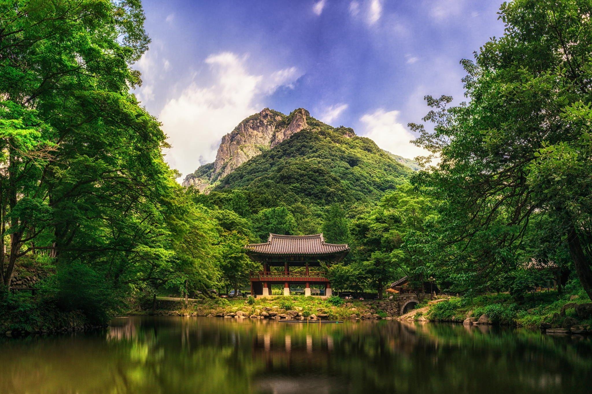 2048x1365 #landscape, #bridge, #trees, #house, #reflection, #South Korea, #lake, #mountains, #forest, #nature, #clouds, wallpaper. Mocah.org HD Desktop Wallpaper