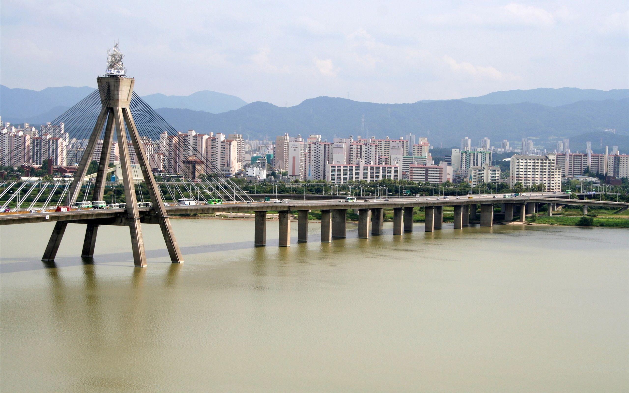 2560x1600 Wallpaper Olympic Bridge, Hangang river, city, houses, Seoul, Korea 2560x1600 HD Picture, Image