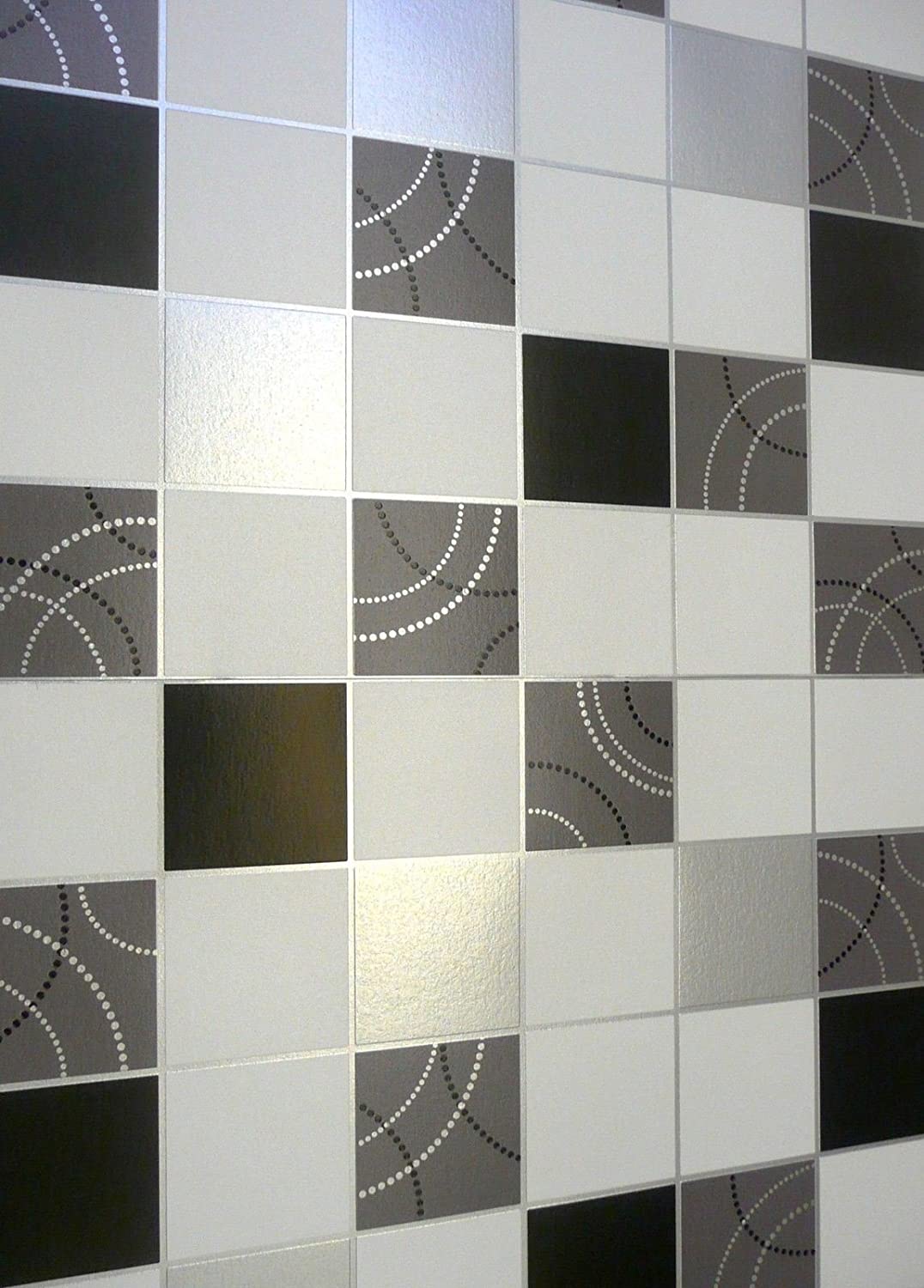 1076x1500 Debona Dotty Wallpaper Kitchen Bathroom Black Silver Tile Effect Washable: Amazon.co.uk: Kitchen & Home