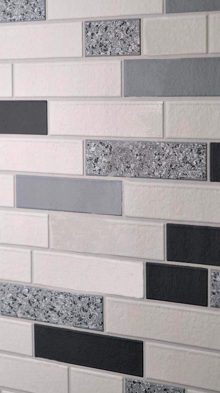 768x1370 Black White Silver Tile Wallpaper Glitter Brick Effect