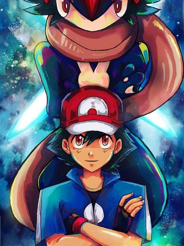 768x1024 Ash Ketchum And Greninja HD Wallpaper