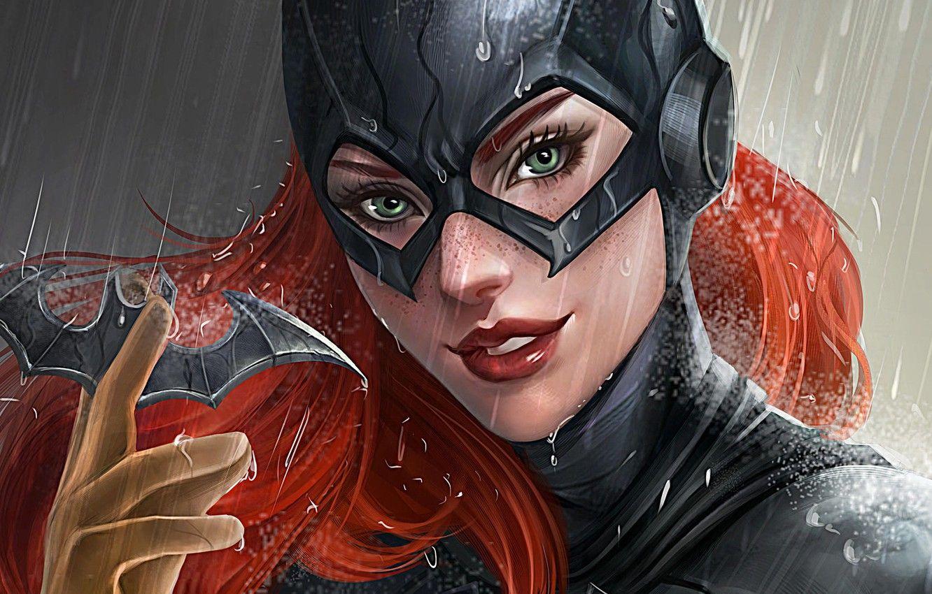 1332x850 Wallpaper girl, fantasy, rain, green eyes, comics, redhead, artwork, mask, superhero, costume, fantasy art, DC Comics, Batgirl, fantasy girl, superheroine, Bette Kane image for desktop, section фантастика