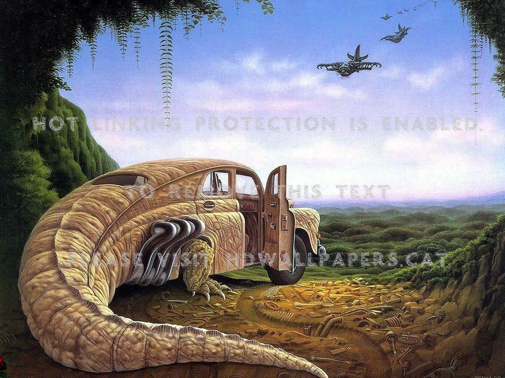 1024x768 prehistoric car dinosaur artwork cave