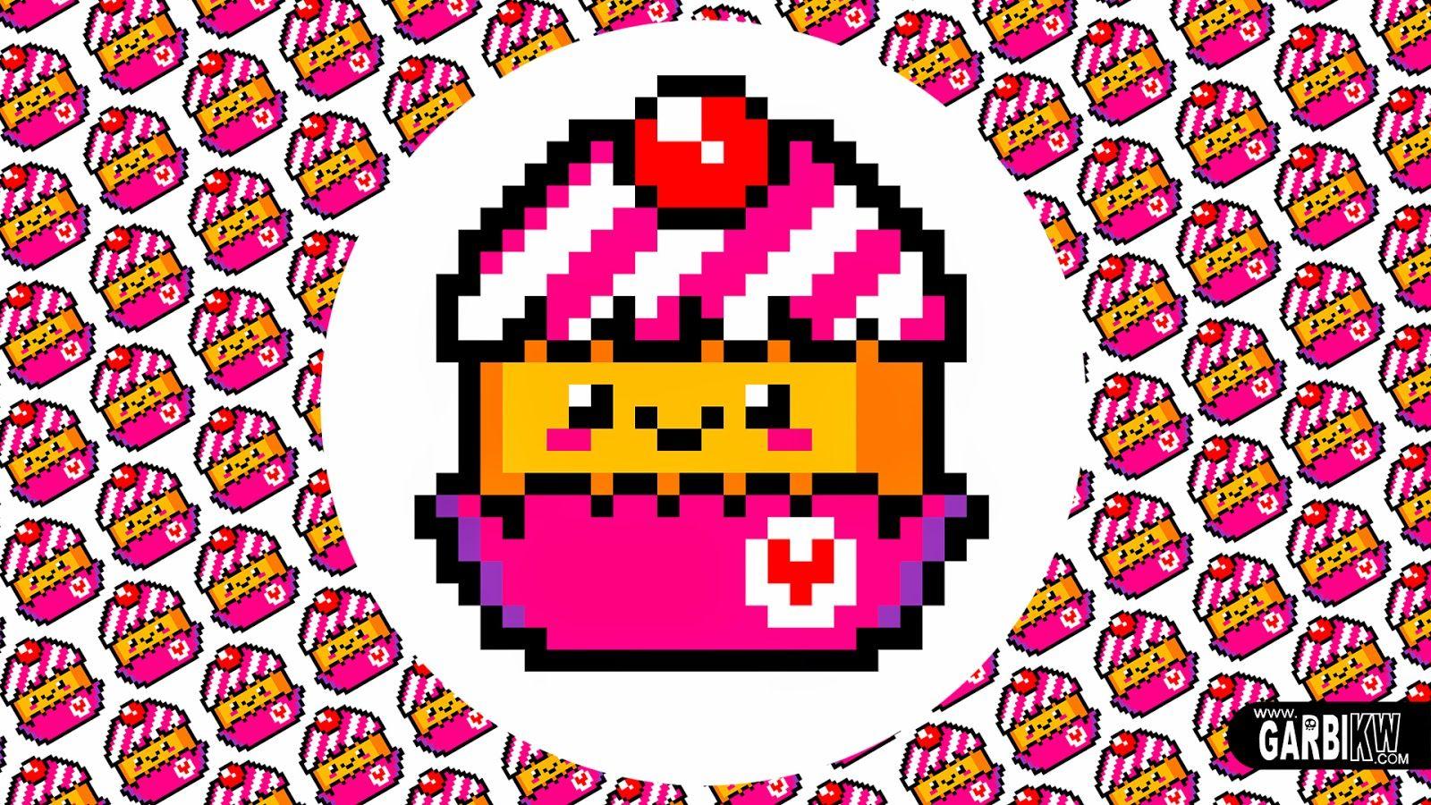 1600x900 Kawaii Cupcake Pixel Art by Garbi KW Characters