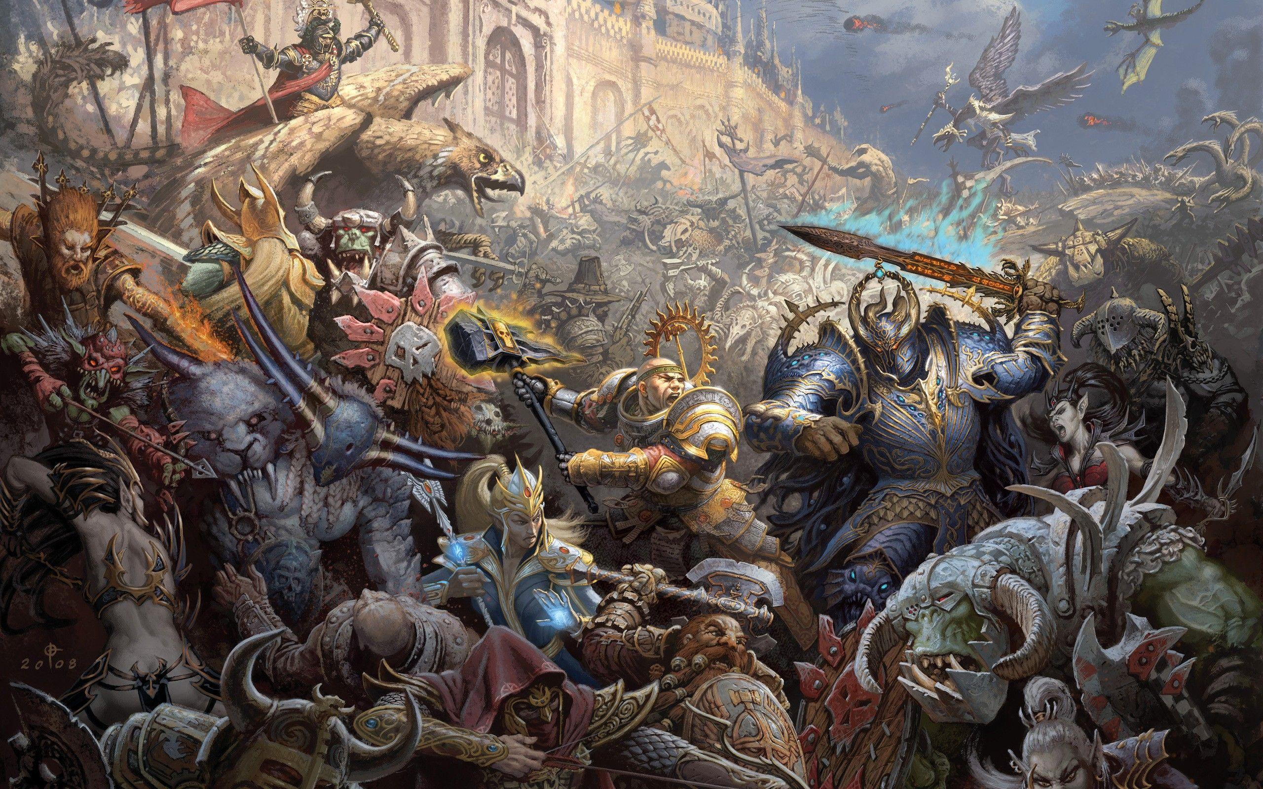 2560x1600 Fantasy mage war castles warhammer chaos elves dwarfs battles orcs artwork siege wallpaperx1600