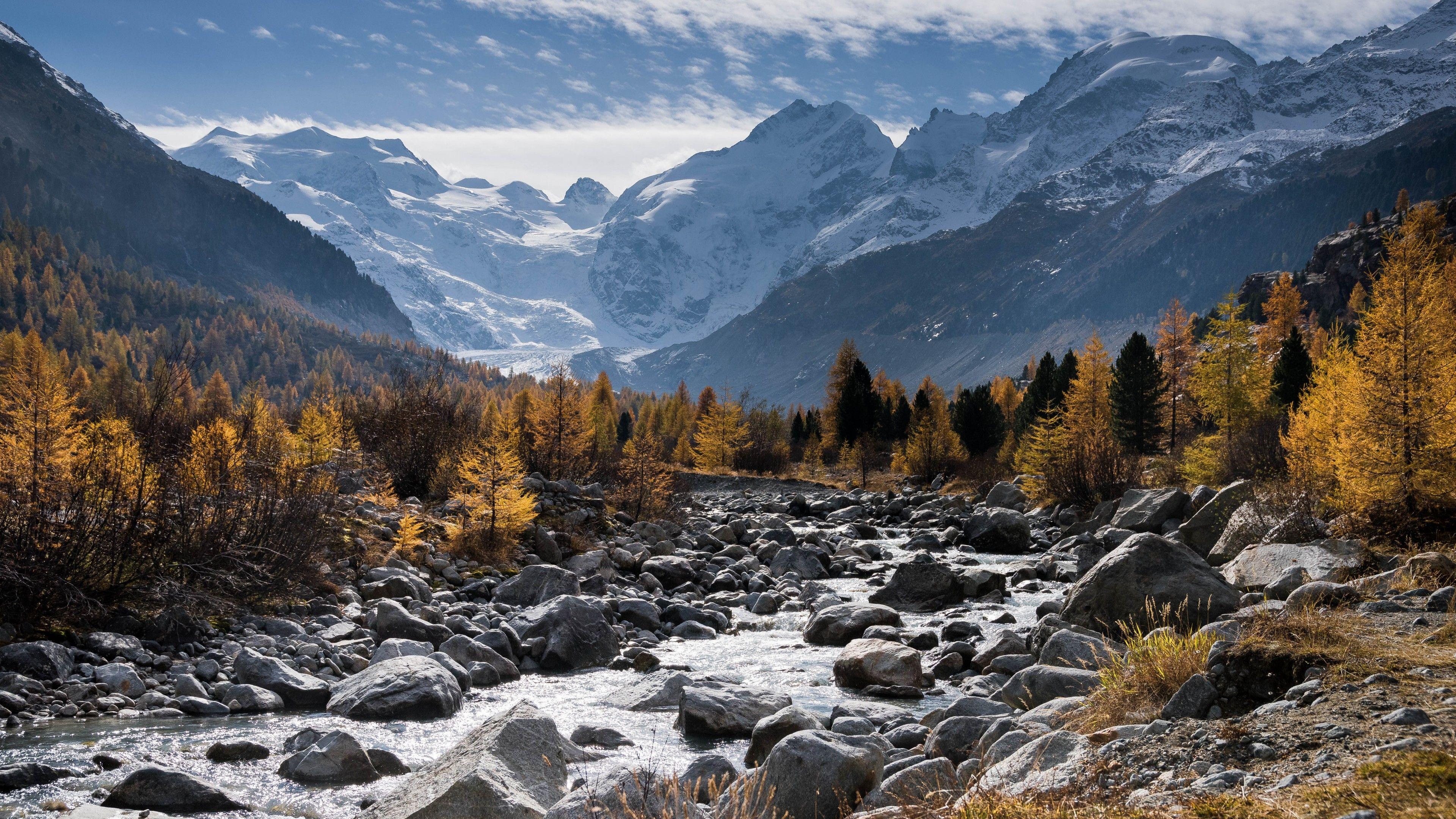 Snowed mountains through the forest Wallpaper 4k Ultra HD ID:9031