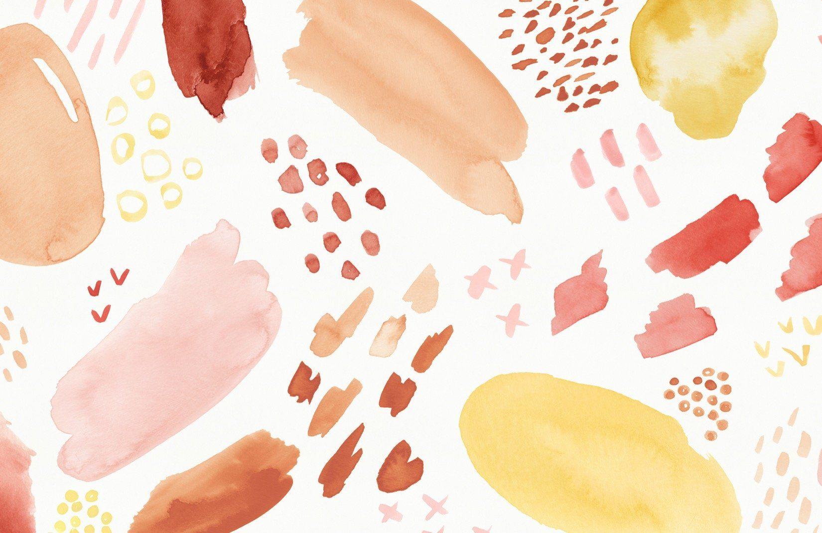 1650x1070 Peach and Orange Abstract Watercolor Brush Marks Wallpaper Mural